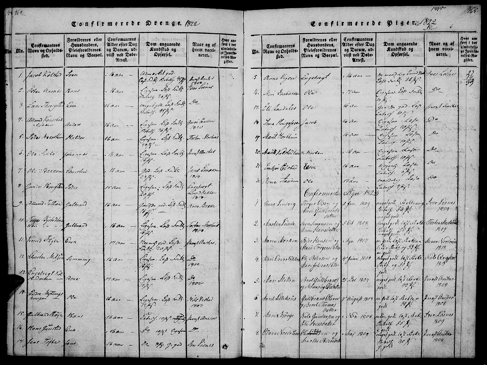 Ringebu prestekontor, AV/SAH-PREST-082/H/Ha/Haa/L0004: Parish register (official) no. 4, 1821-1839, p. 464-465