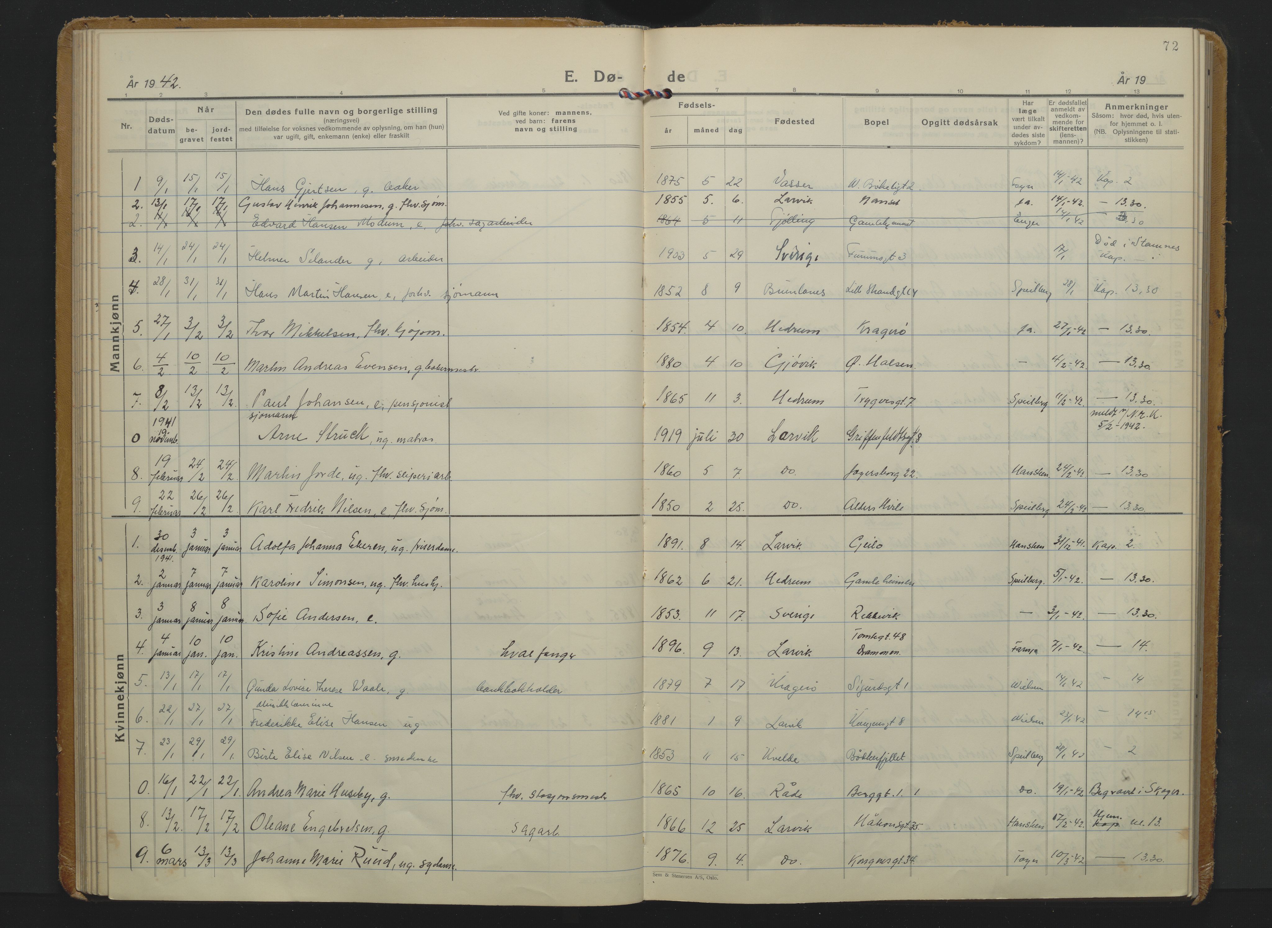 Larvik kirkebøker, AV/SAKO-A-352/F/Fa/L0017: Parish register (official) no. I 17, 1931-1959, p. 72