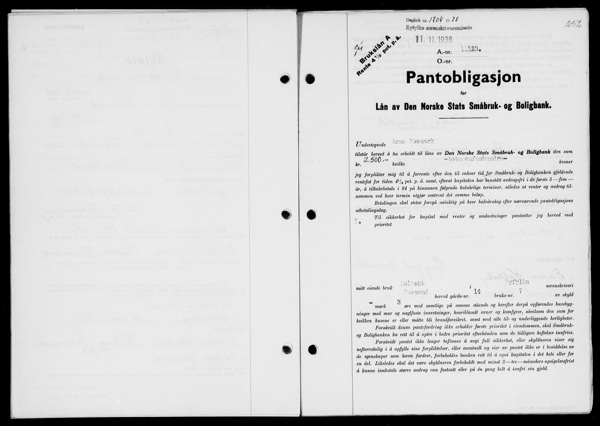 Ryfylke tingrett, AV/SAST-A-100055/001/II/IIB/L0078: Mortgage book no. 57, 1938-1938, Diary no: : 1204/1938