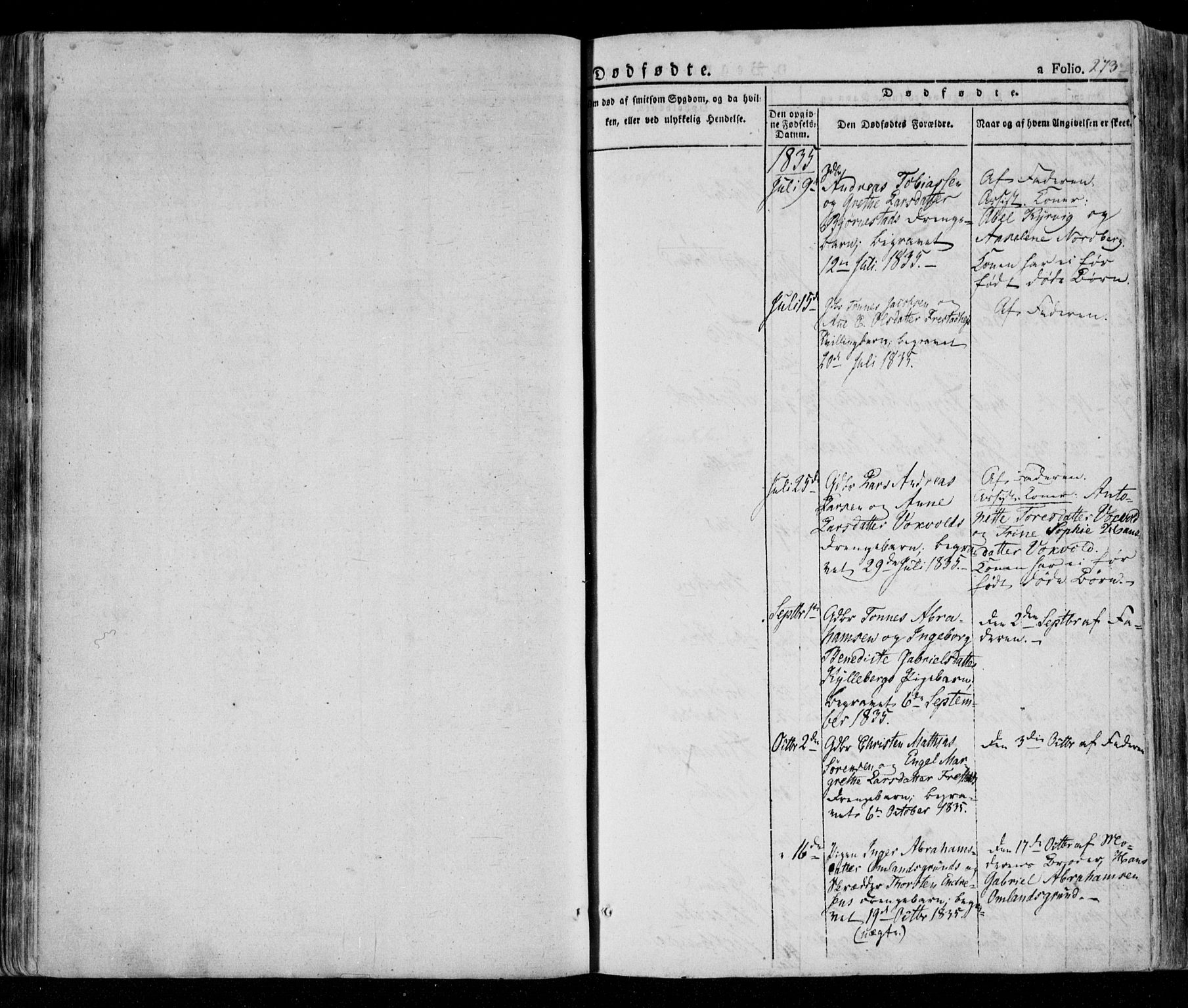 Lista sokneprestkontor, SAK/1111-0027/F/Fa/L0009: Parish register (official) no. A 9, 1835-1846, p. 273