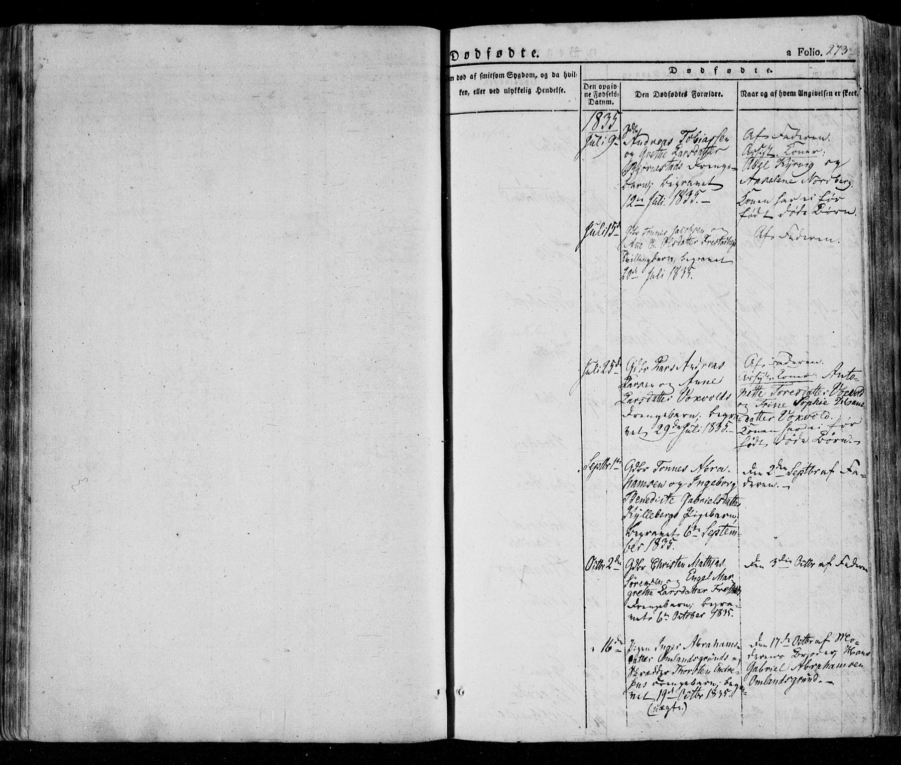 Lista sokneprestkontor, AV/SAK-1111-0027/F/Fa/L0009: Parish register (official) no. A 9, 1835-1846, p. 273