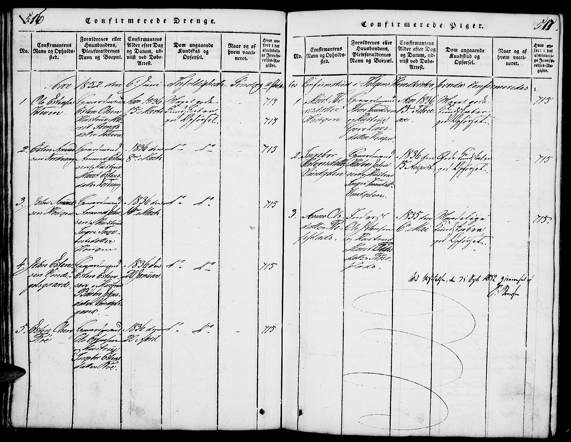 Tolga prestekontor, SAH/PREST-062/L/L0003: Parish register (copy) no. 3, 1815-1862, p. 516-517