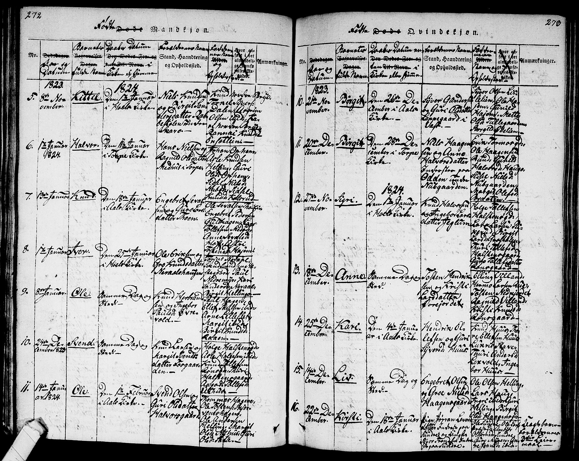 Ål kirkebøker, AV/SAKO-A-249/G/Ga/L0001: Parish register (copy) no. 1, 1815-1829, p. 272-273