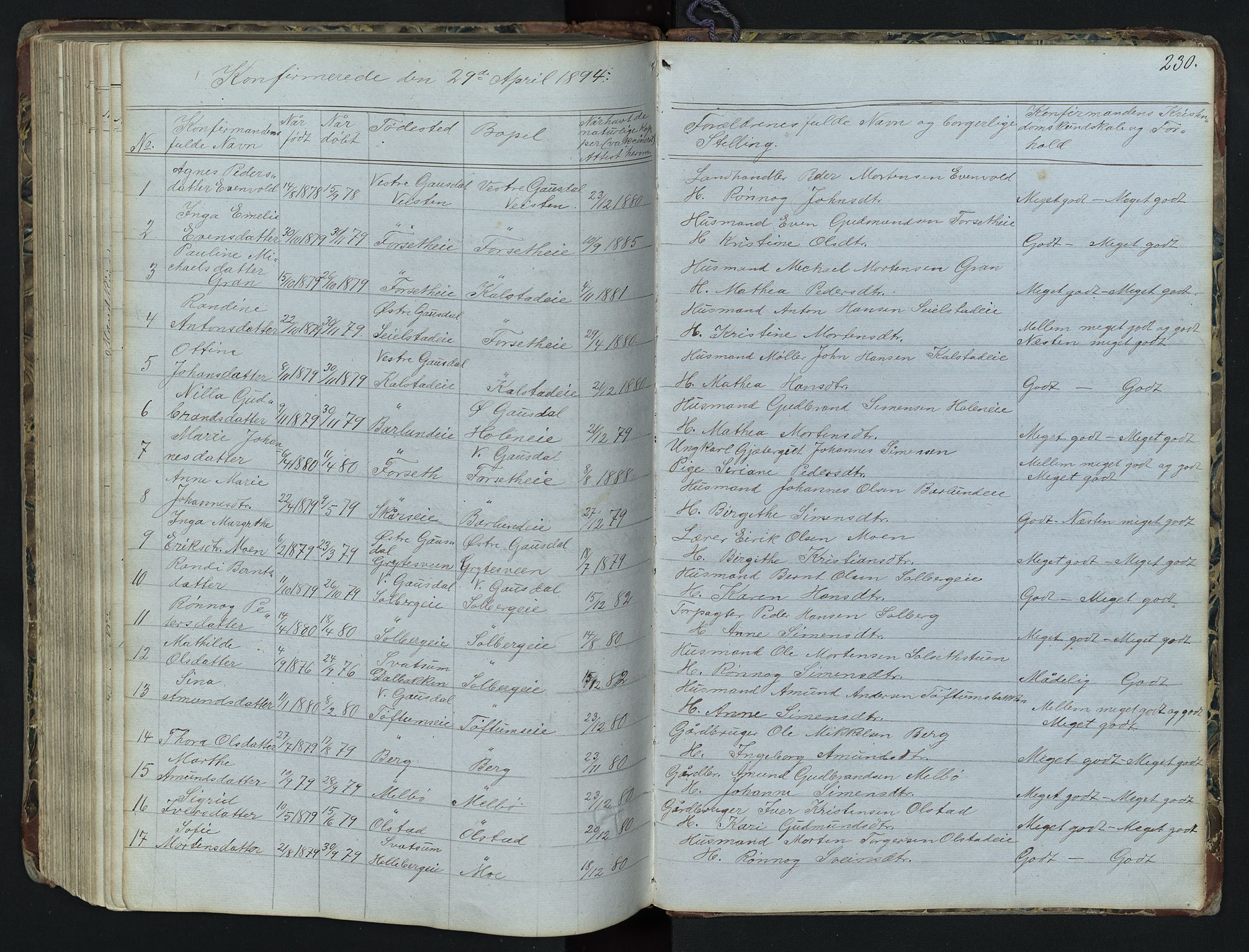 Vestre Gausdal prestekontor, SAH/PREST-094/H/Ha/Hab/L0001: Parish register (copy) no. 1, 1867-1895, p. 230