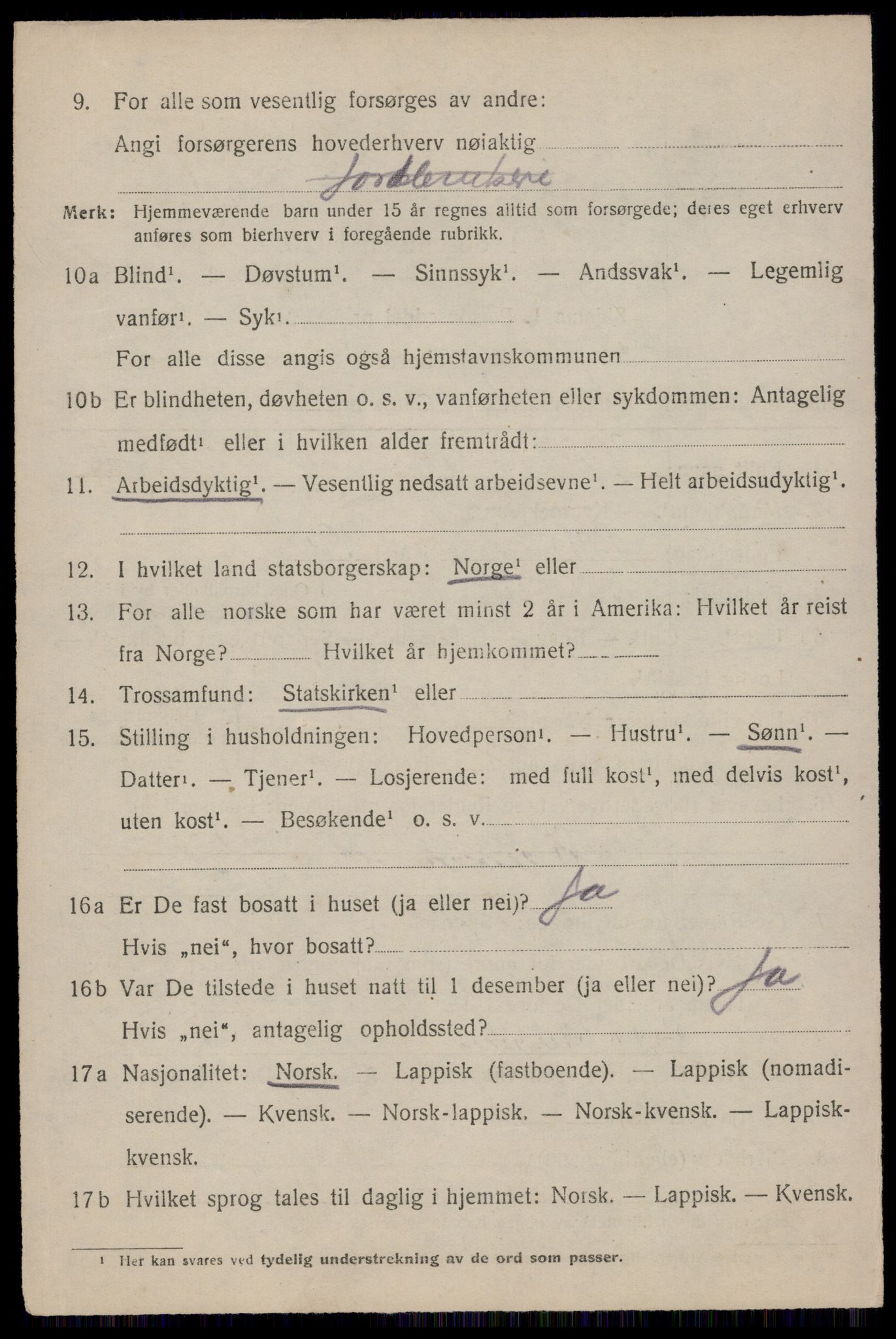 SAT, 1920 census for Dverberg, 1920, p. 7117