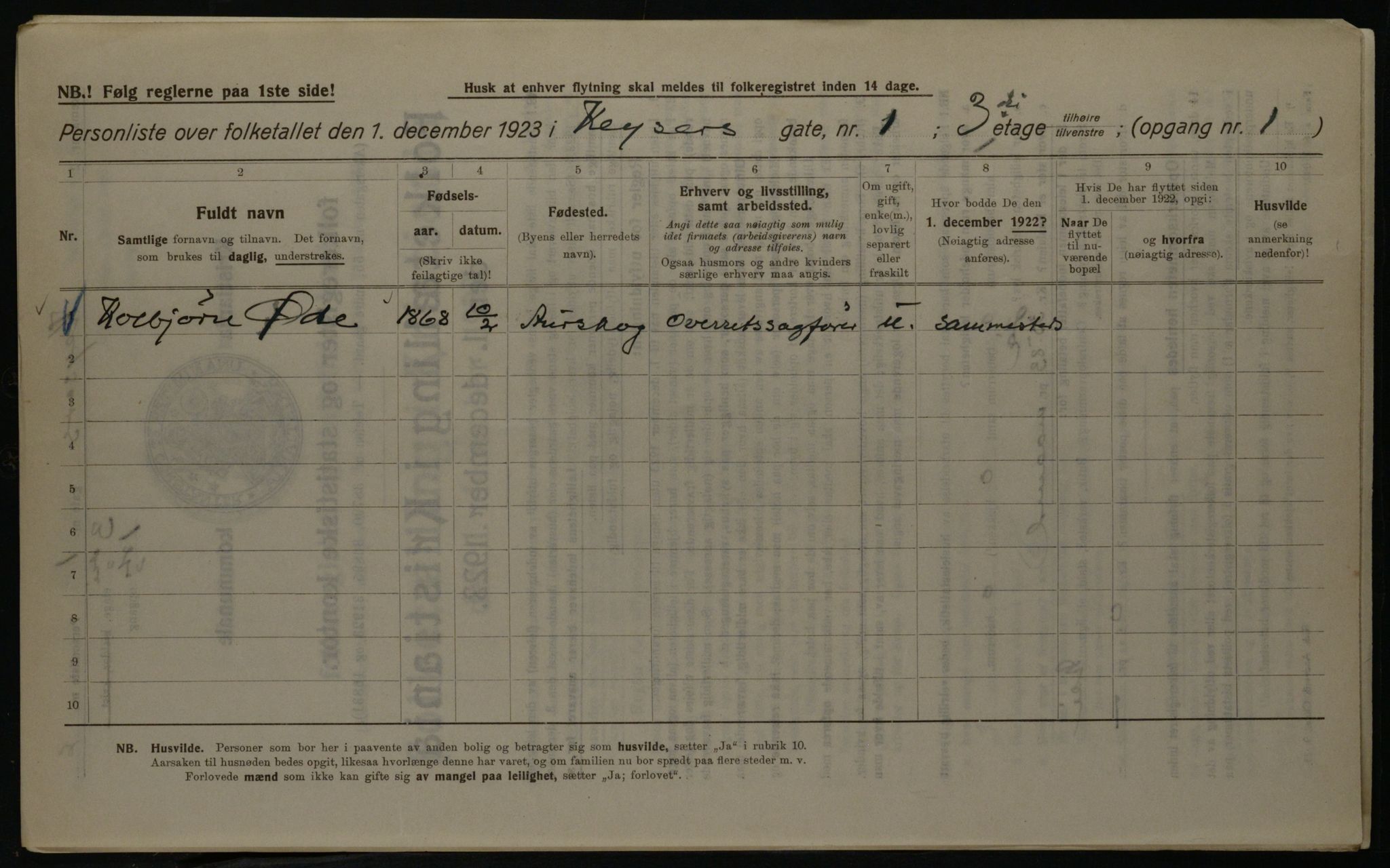 OBA, Municipal Census 1923 for Kristiania, 1923, p. 54953