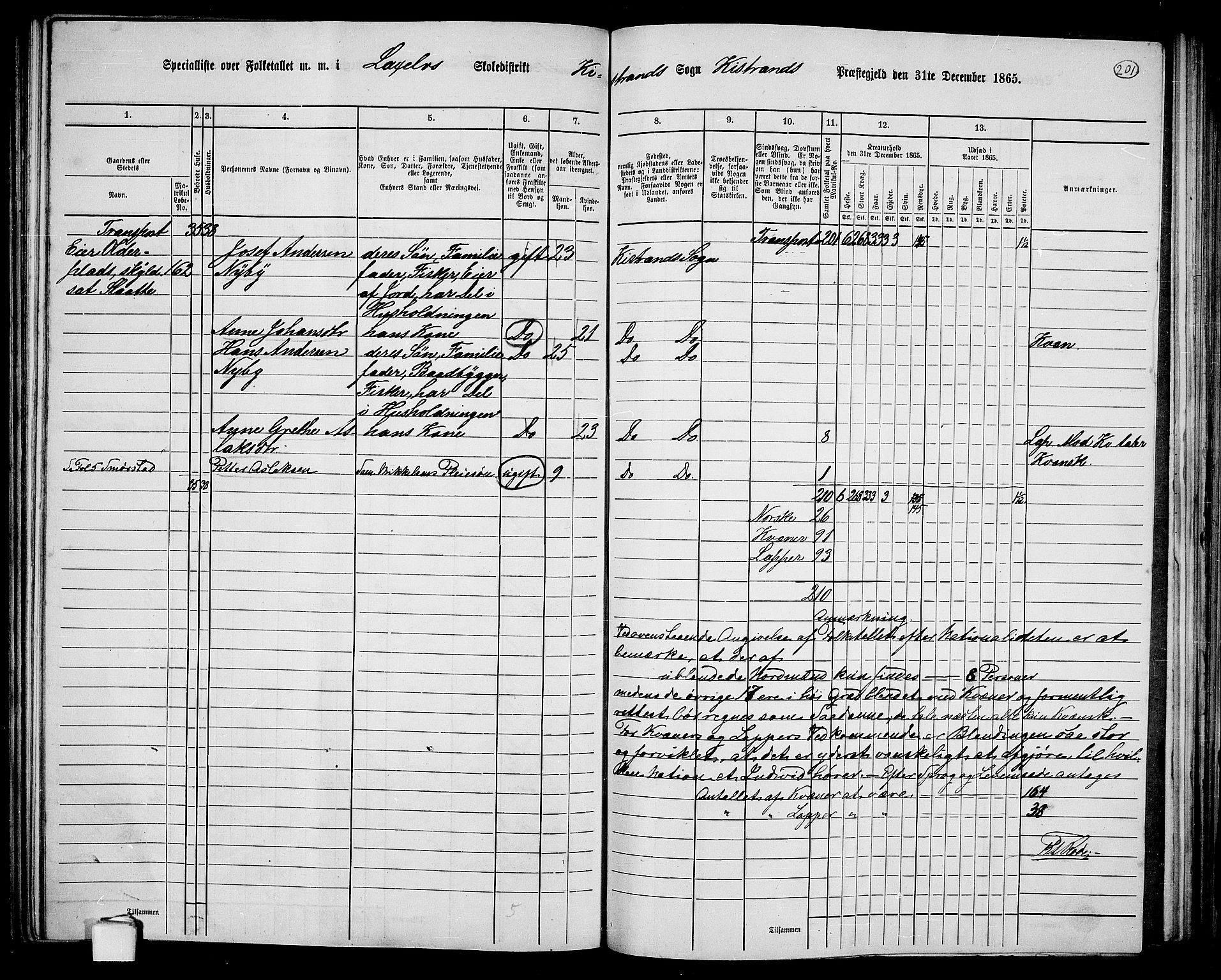 RA, 1865 census for Kistrand, 1865, p. 46