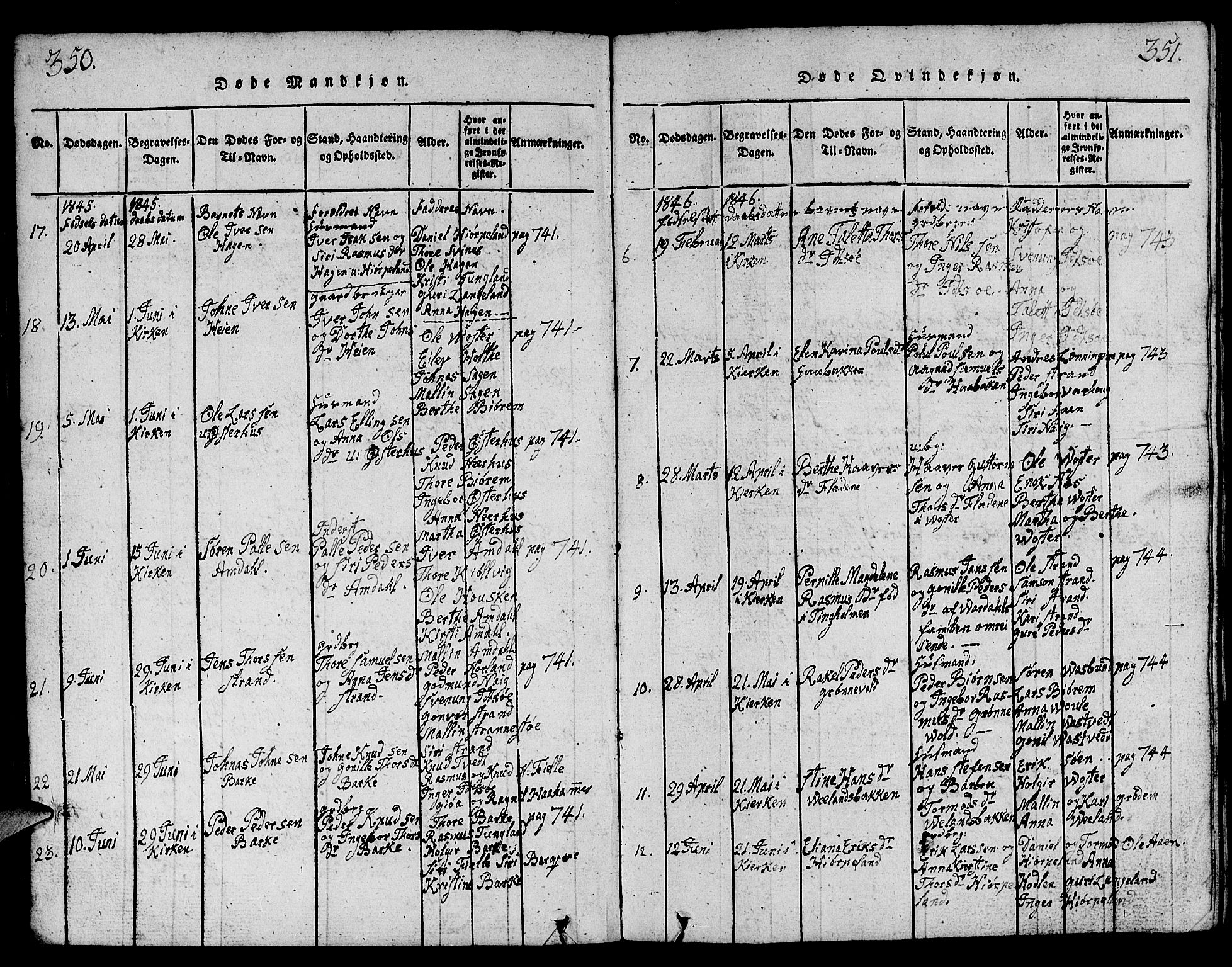 Strand sokneprestkontor, AV/SAST-A-101828/H/Ha/Hab/L0001: Parish register (copy) no. B 1, 1816-1854, p. 350-351