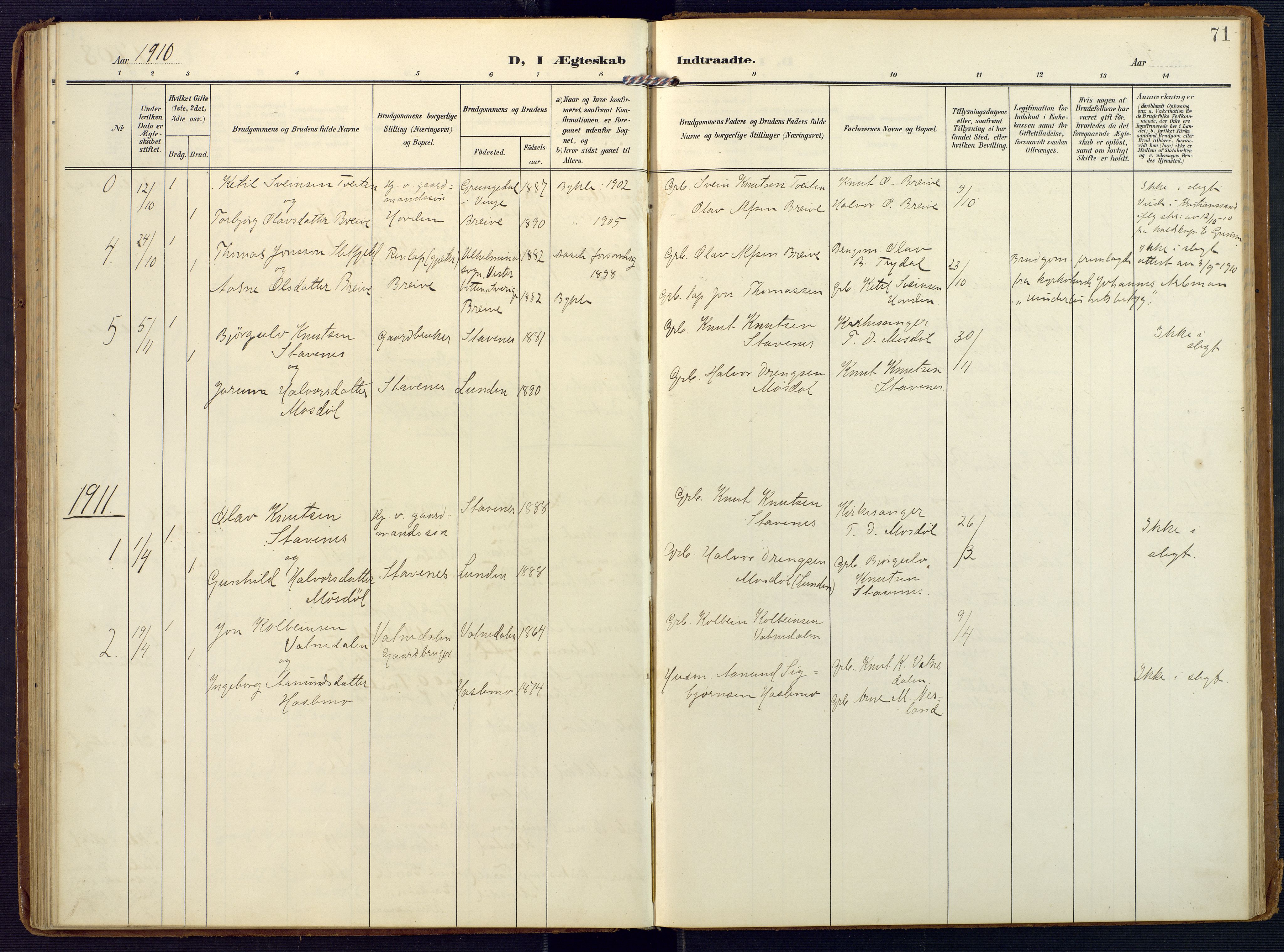 Valle sokneprestkontor, SAK/1111-0044/F/Fa/Faa/L0002: Parish register (official) no. A 2, 1907-1919, p. 71