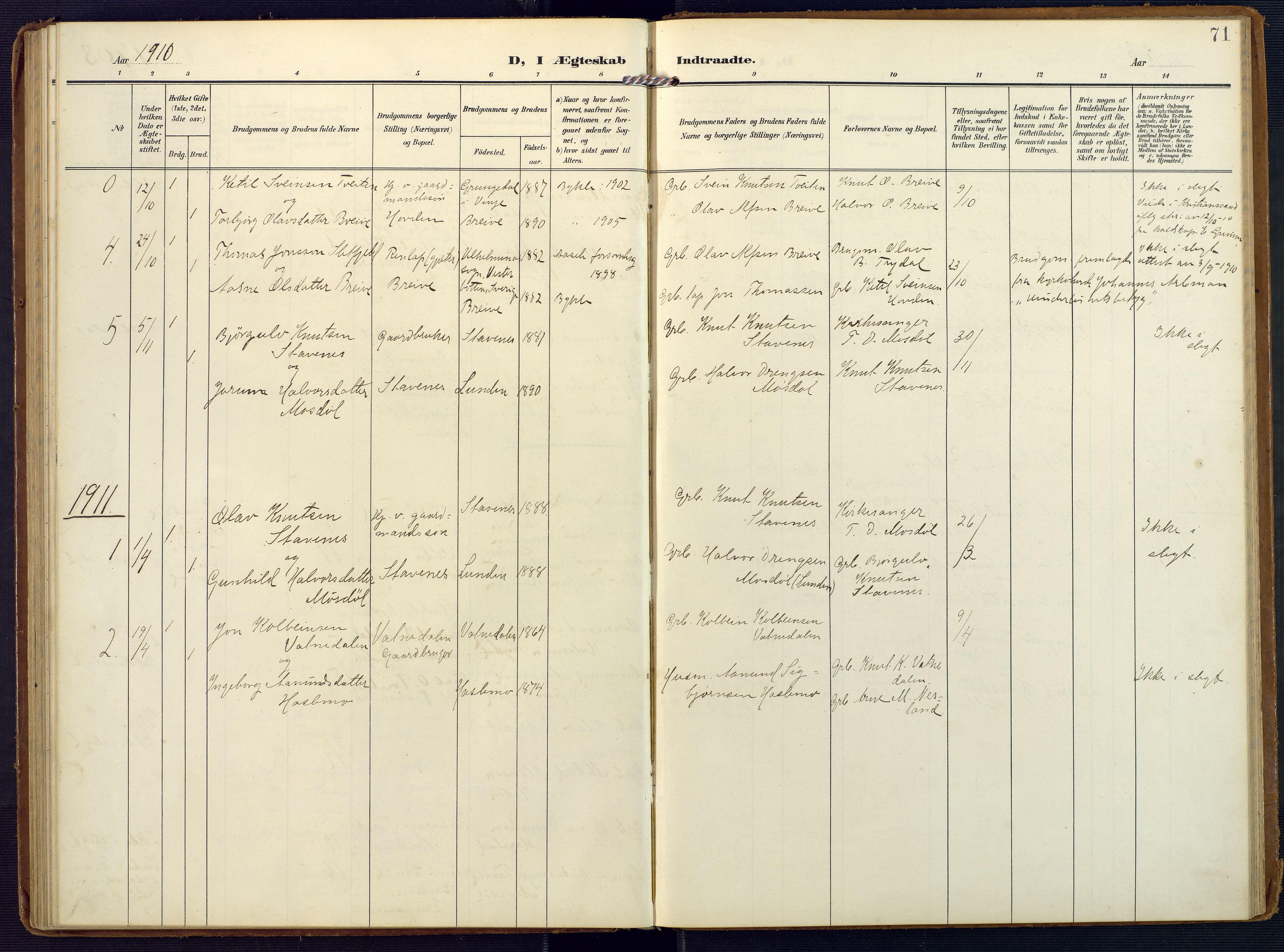 Valle sokneprestkontor, AV/SAK-1111-0044/F/Fa/Faa/L0002: Parish register (official) no. A 2, 1907-1919, p. 71