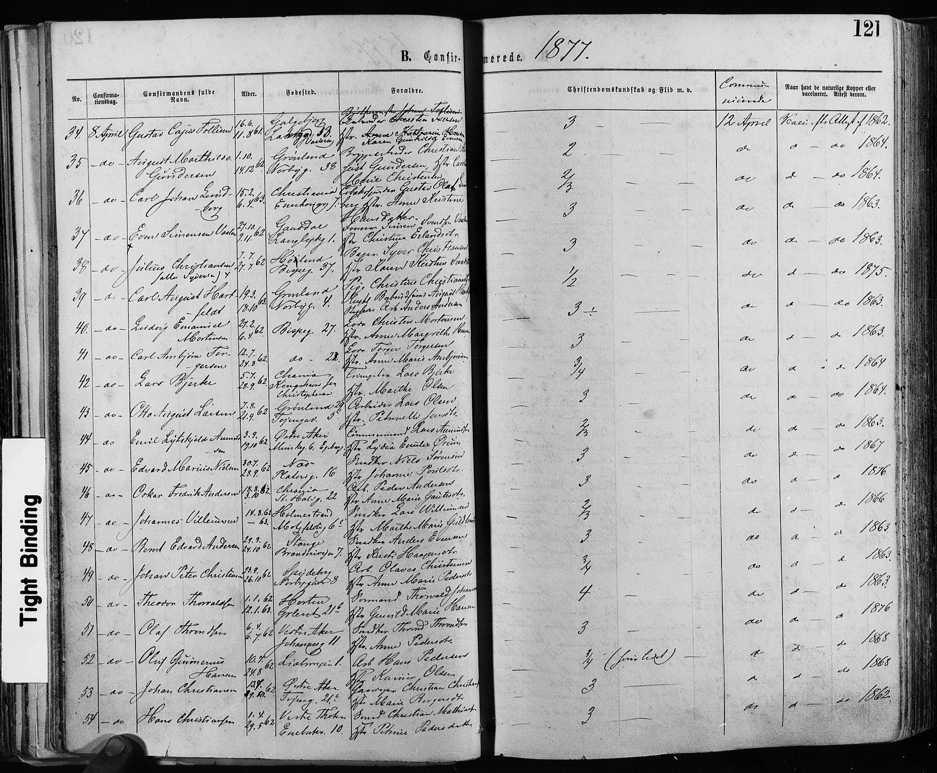 Grønland prestekontor Kirkebøker, AV/SAO-A-10848/F/Fa/L0005: Parish register (official) no. 5, 1869-1880, p. 121