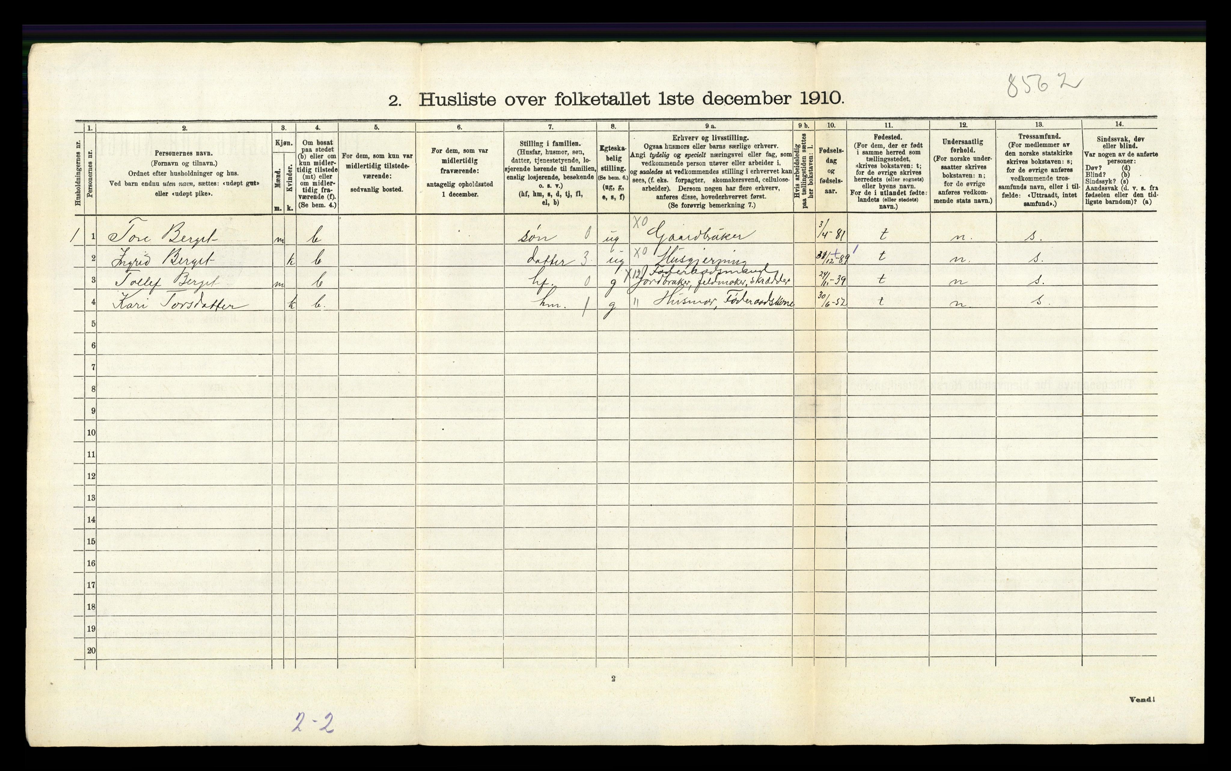 RA, 1910 census for Tynset, 1910, p. 1044