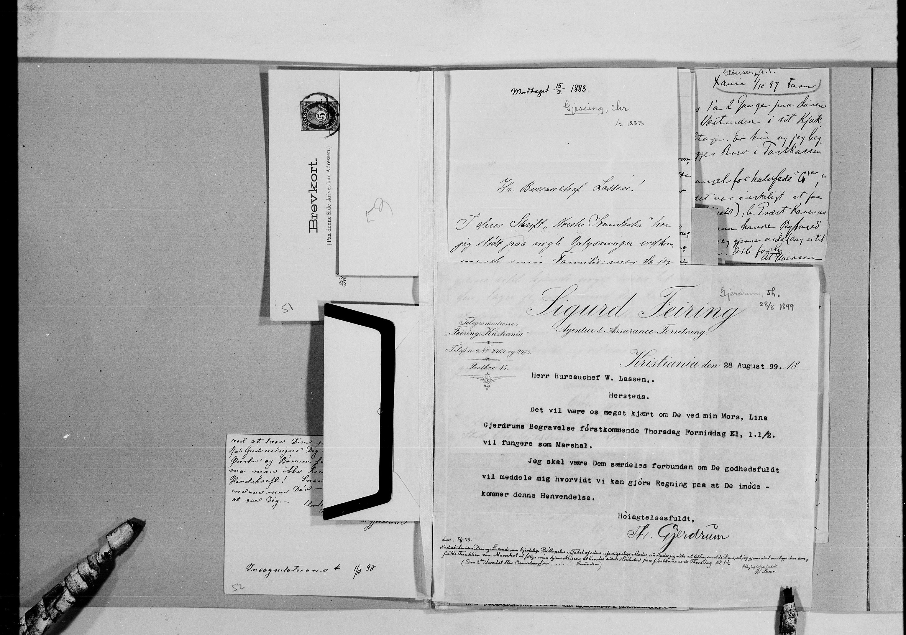 Lassens samlinger, AV/RA-PA-0051/G/L0097: Alfabetisk ordnede brev til Wilhelm Lassen: Fabritius - Grønvold, 1815-1907, p. 148