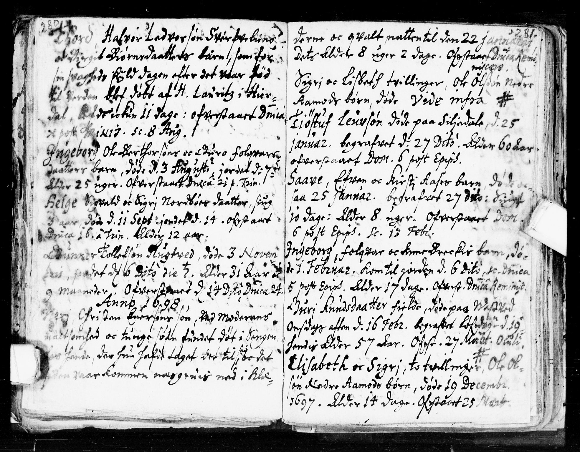 Seljord kirkebøker, SAKO/A-20/F/Fa/L0002: Parish register (official) no. I 2, 1689-1713, p. 280-281