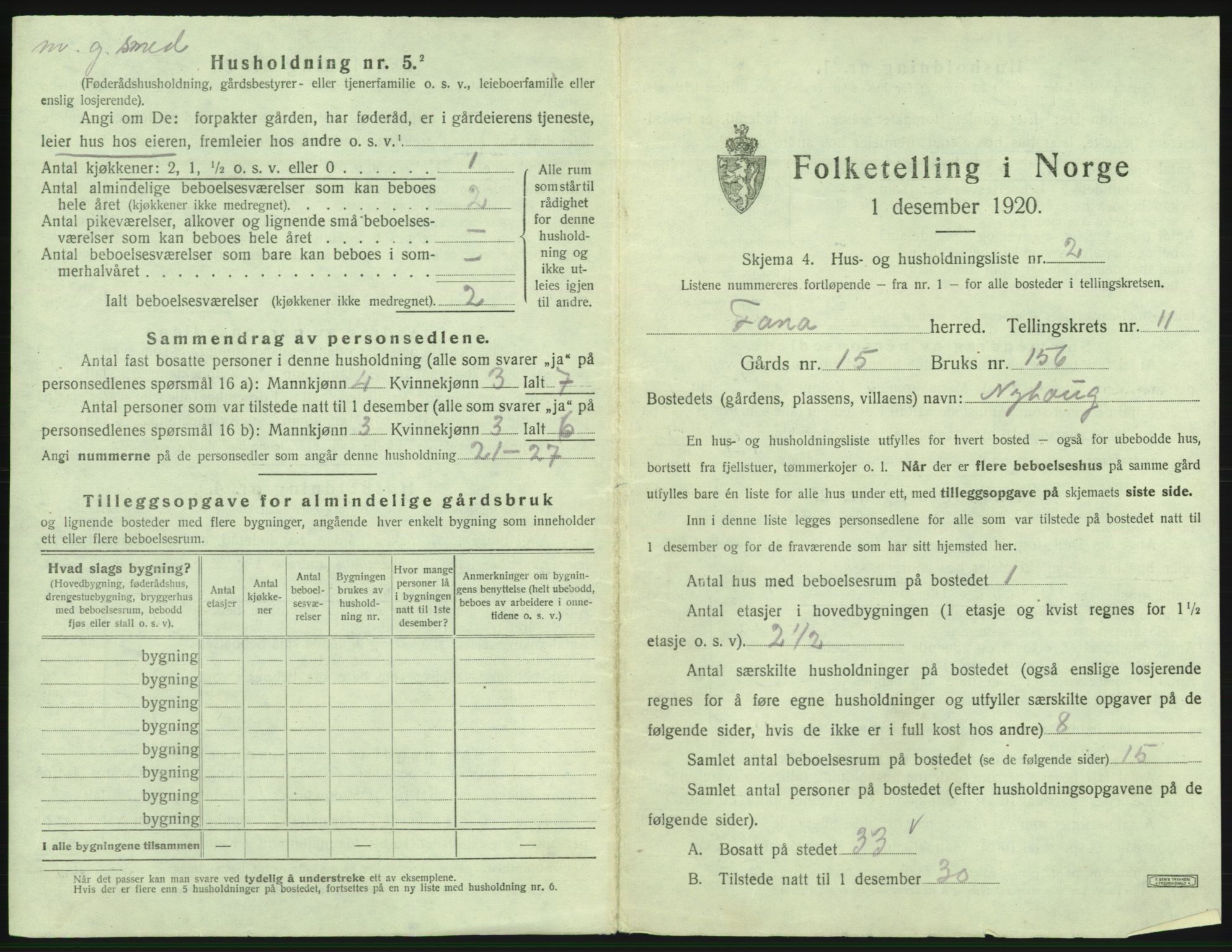 SAB, 1920 census for Fana, 1920, p. 2000