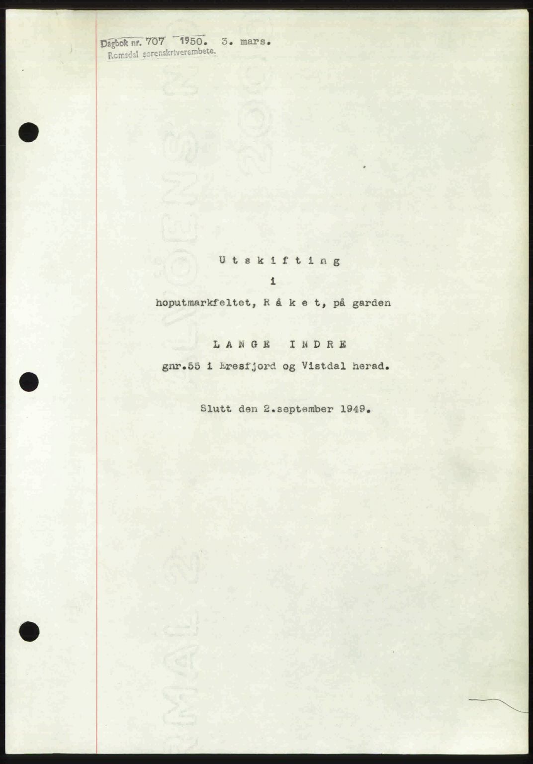 Romsdal sorenskriveri, AV/SAT-A-4149/1/2/2C: Mortgage book no. A32, 1950-1950, Diary no: : 707/1950