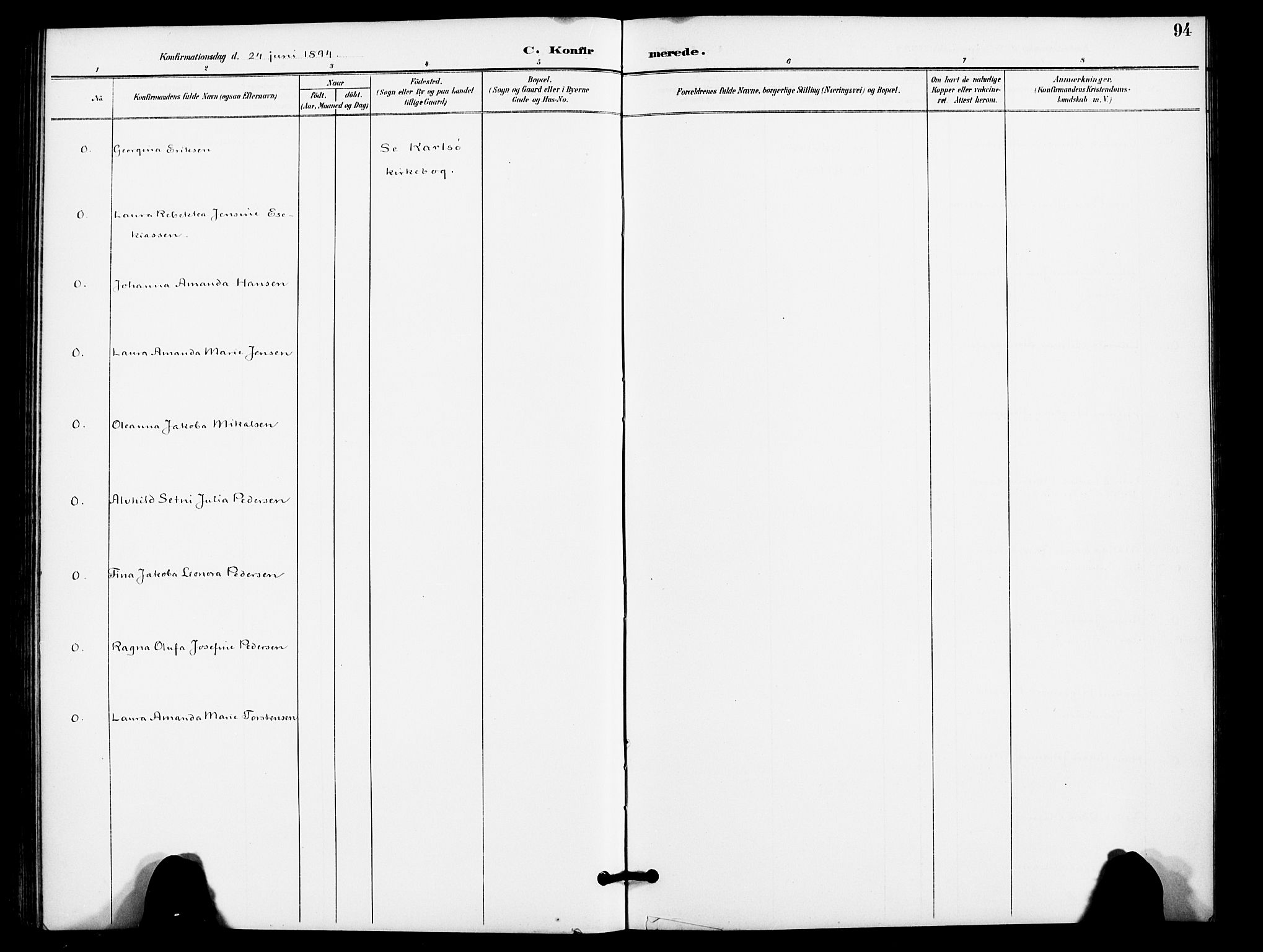 Karlsøy sokneprestembete, AV/SATØ-S-1299/H/Ha/Haa/L0012kirke: Parish register (official) no. 12, 1892-1902, p. 94