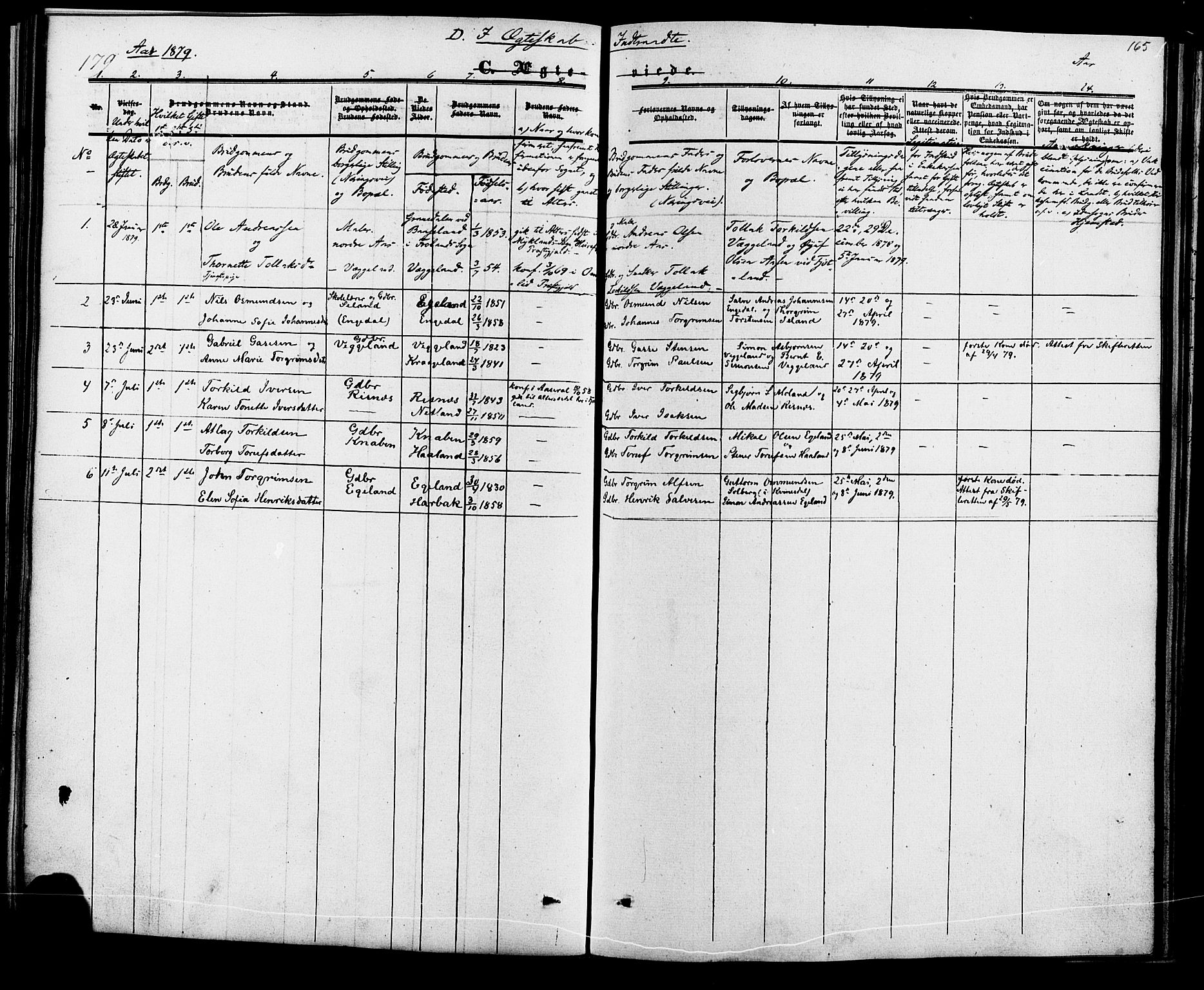 Fjotland sokneprestkontor, AV/SAK-1111-0010/F/Fa/L0001: Parish register (official) no. A 1, 1850-1879, p. 165