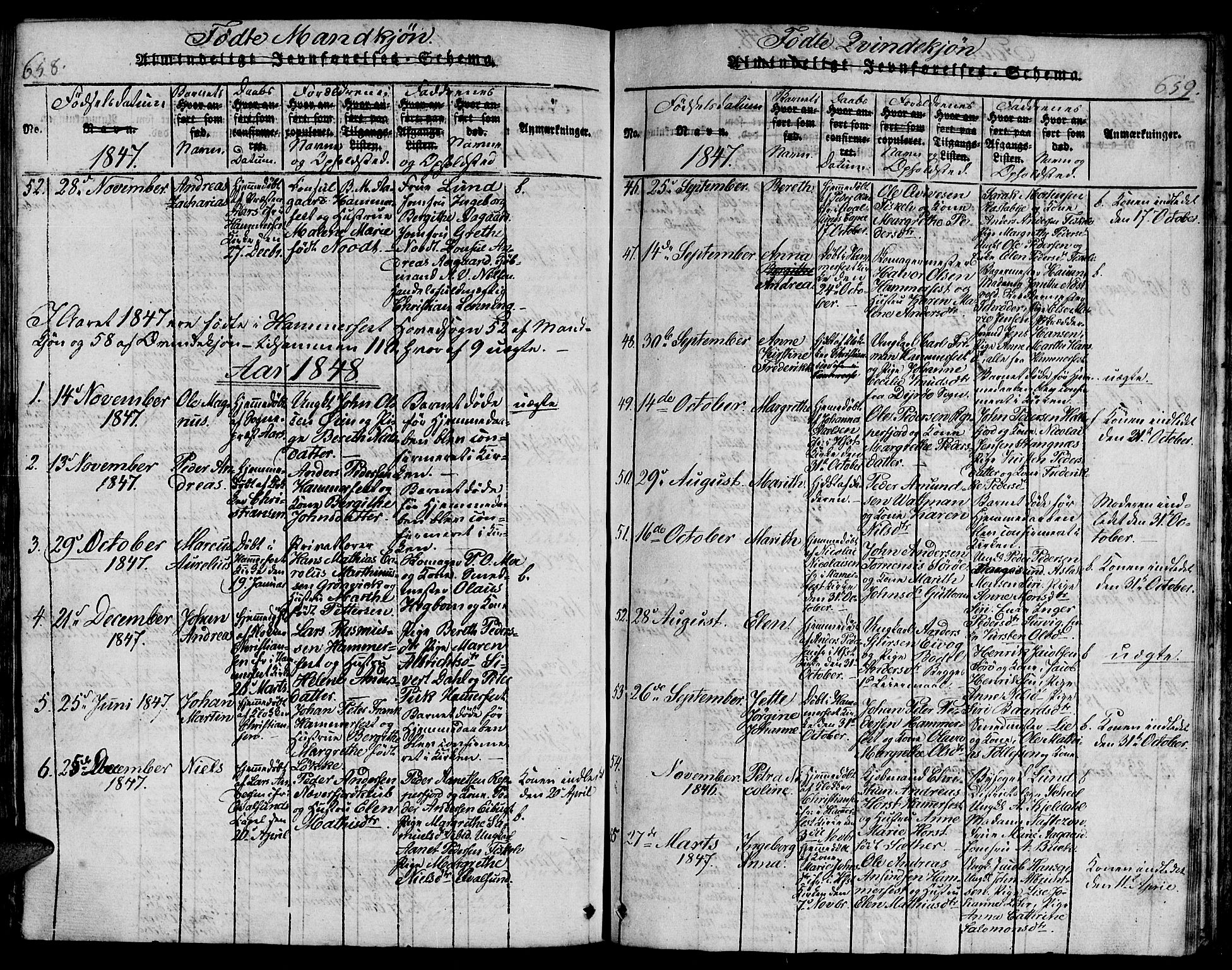 Hammerfest sokneprestkontor, AV/SATØ-S-1347/H/Hb/L0001.klokk: Parish register (copy) no. 1, 1822-1850, p. 658-659