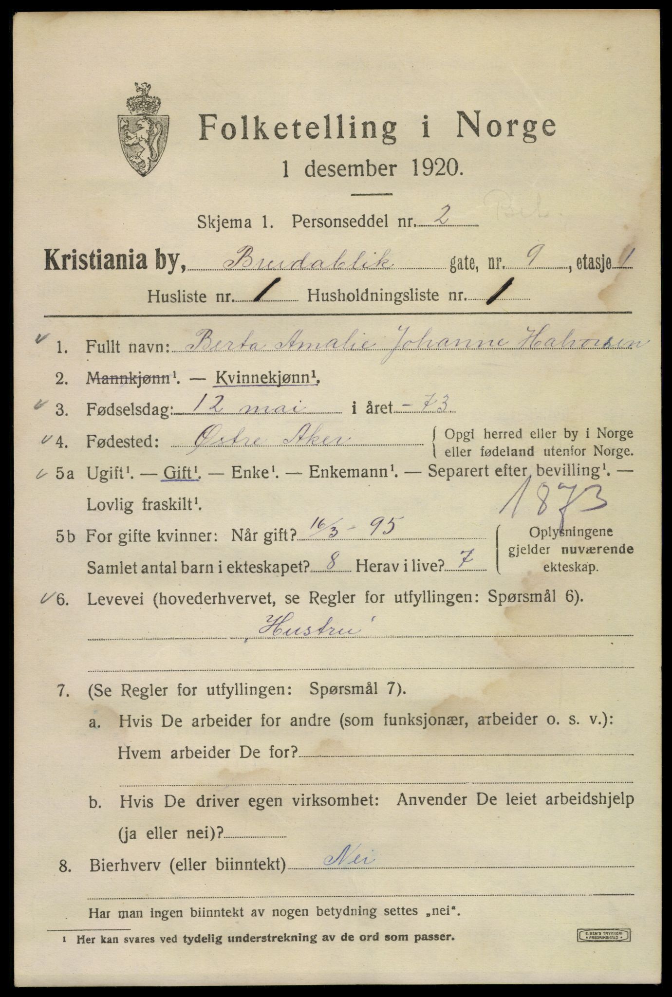 SAO, 1920 census for Kristiania, 1920, p. 171667