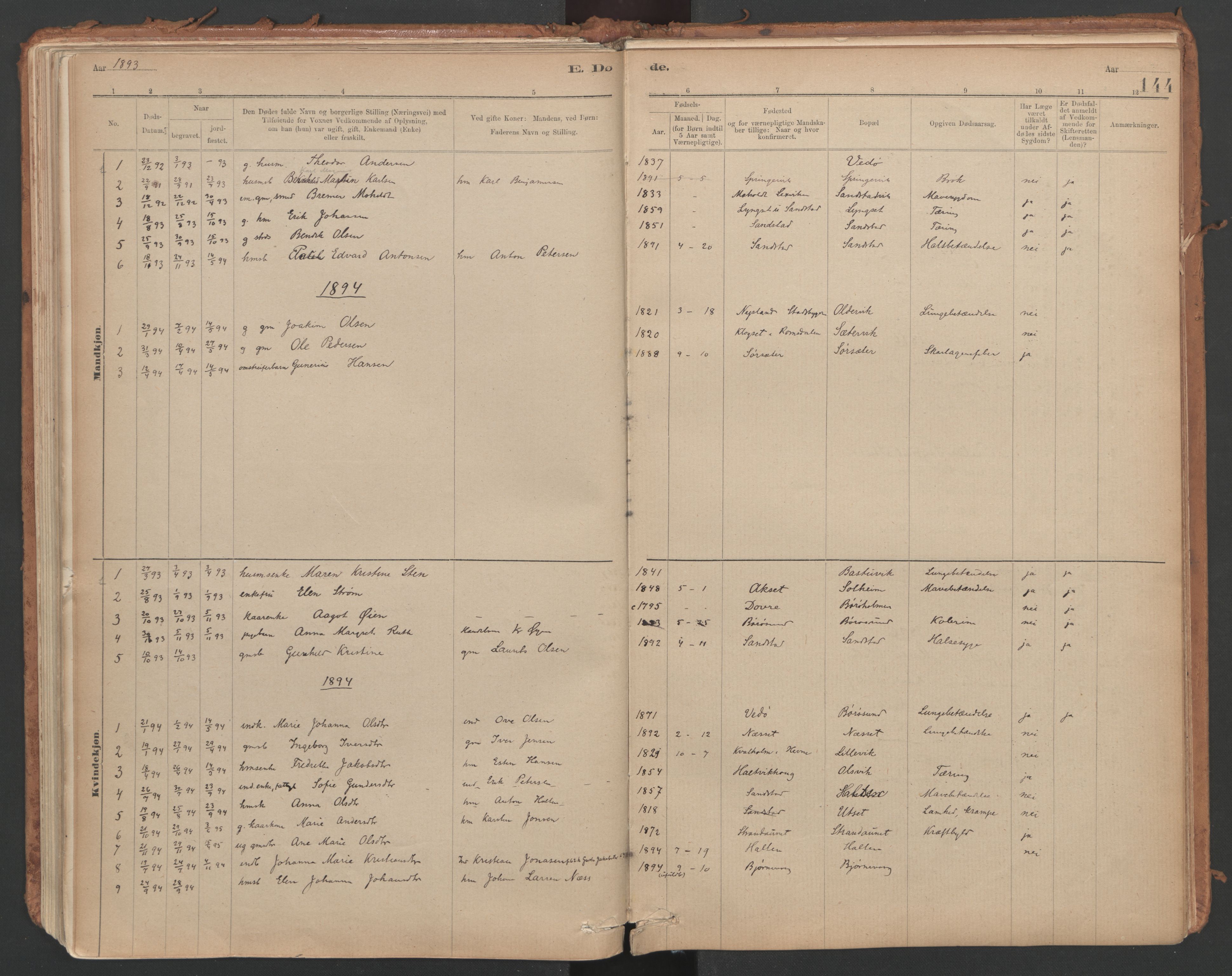 Ministerialprotokoller, klokkerbøker og fødselsregistre - Sør-Trøndelag, AV/SAT-A-1456/639/L0572: Parish register (official) no. 639A01, 1890-1920, p. 144