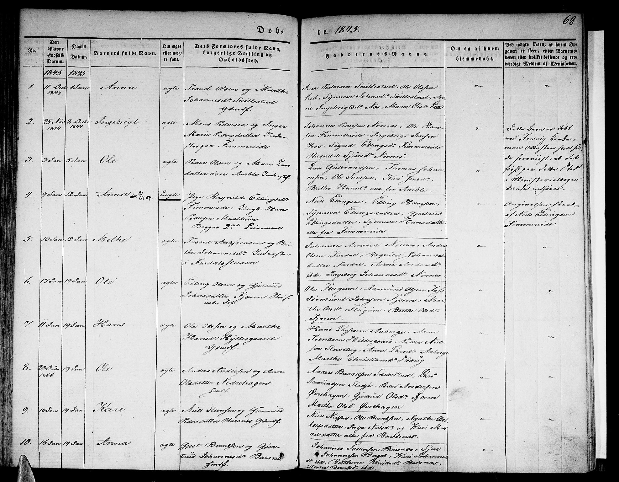 Sogndal sokneprestembete, SAB/A-81301/H/Haa/Haaa/L0011: Parish register (official) no. A 11, 1839-1847, p. 68