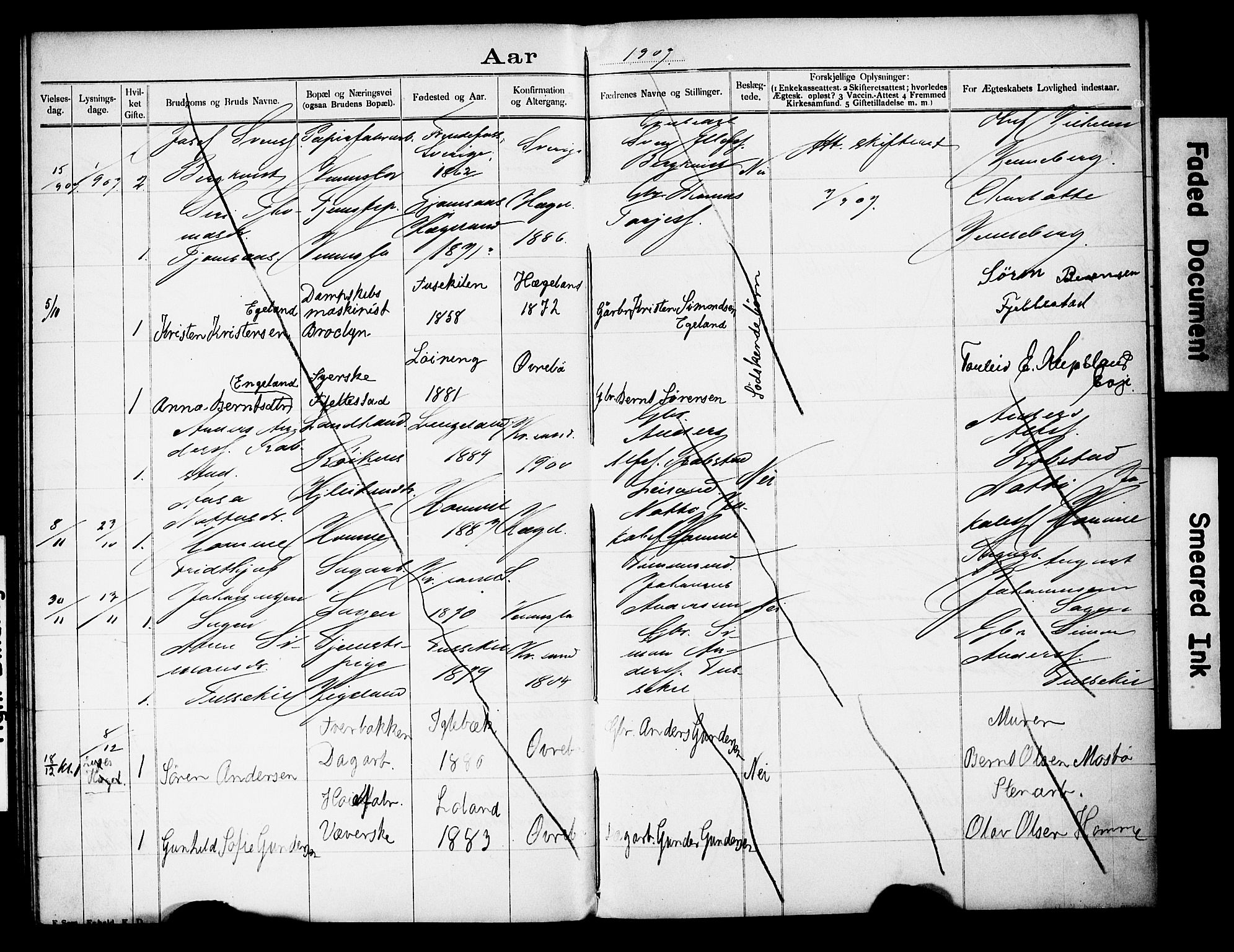 Vennesla sokneprestkontor, SAK/1111-0045/J/L0032/0004: Banns register no. II 5 2, 1892-1917, p. 47