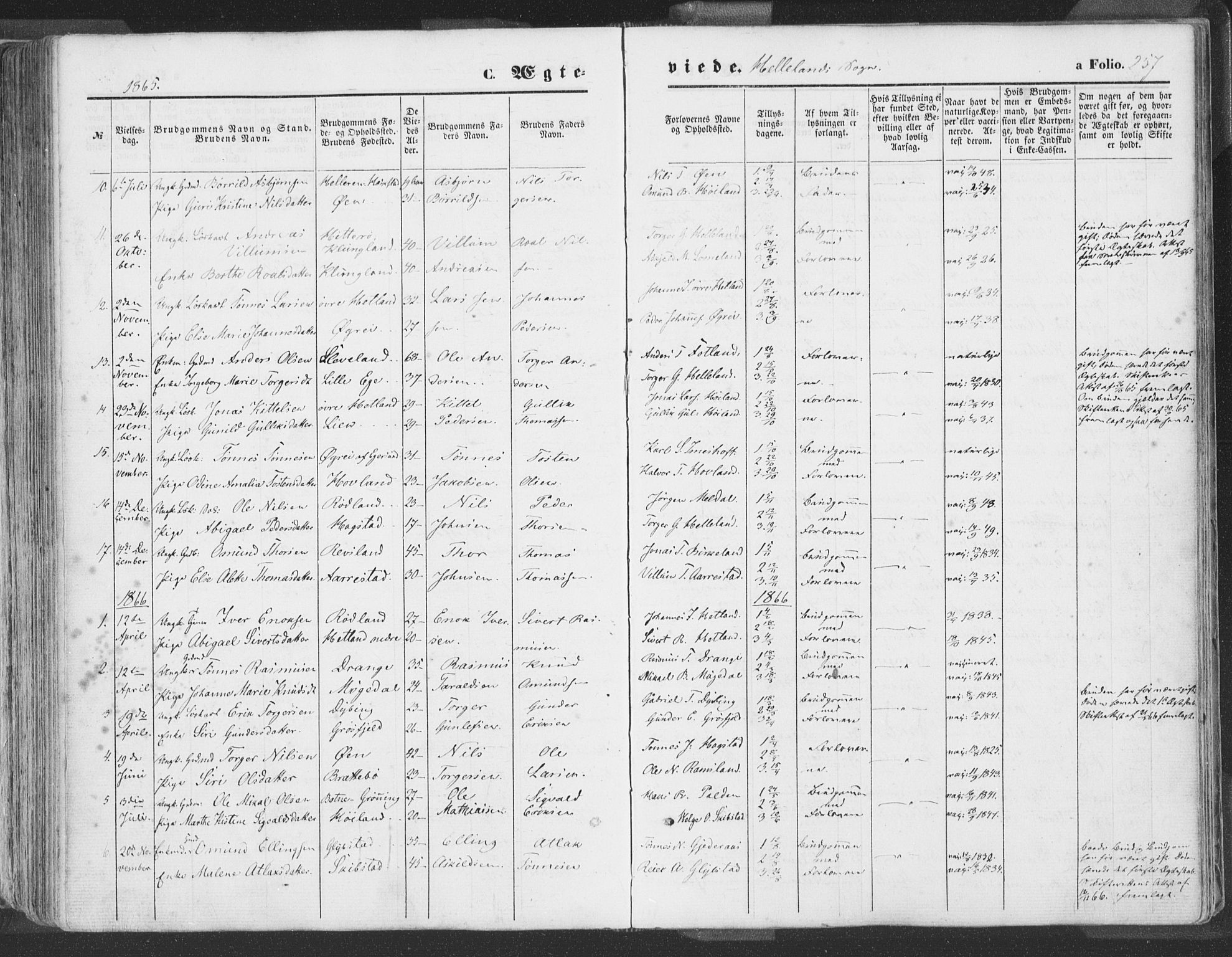 Helleland sokneprestkontor, SAST/A-101810: Parish register (official) no. A 7.1, 1863-1886, p. 257
