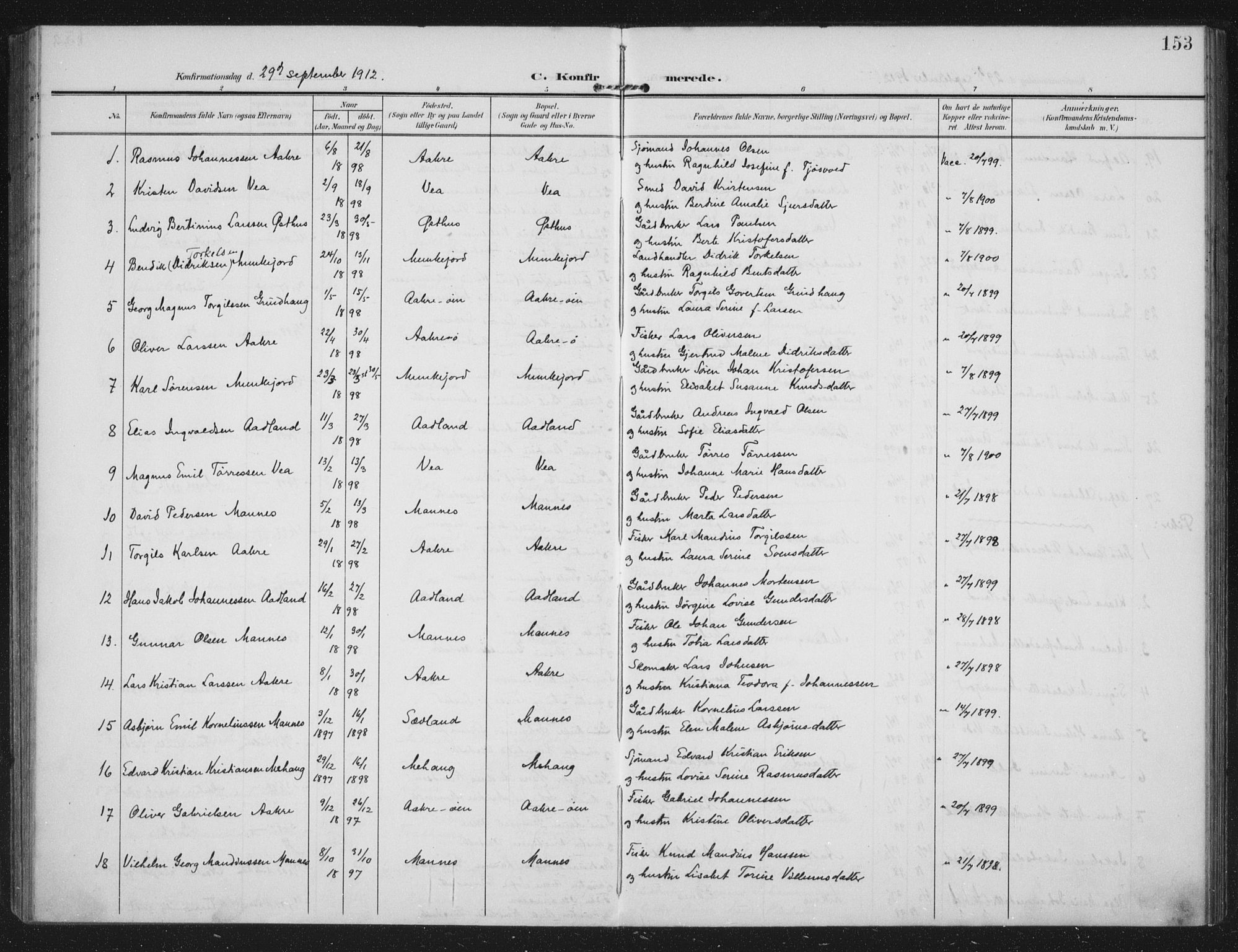 Kopervik sokneprestkontor, AV/SAST-A-101850/H/Ha/Haa/L0005: Parish register (official) no. A 5, 1906-1924, p. 153