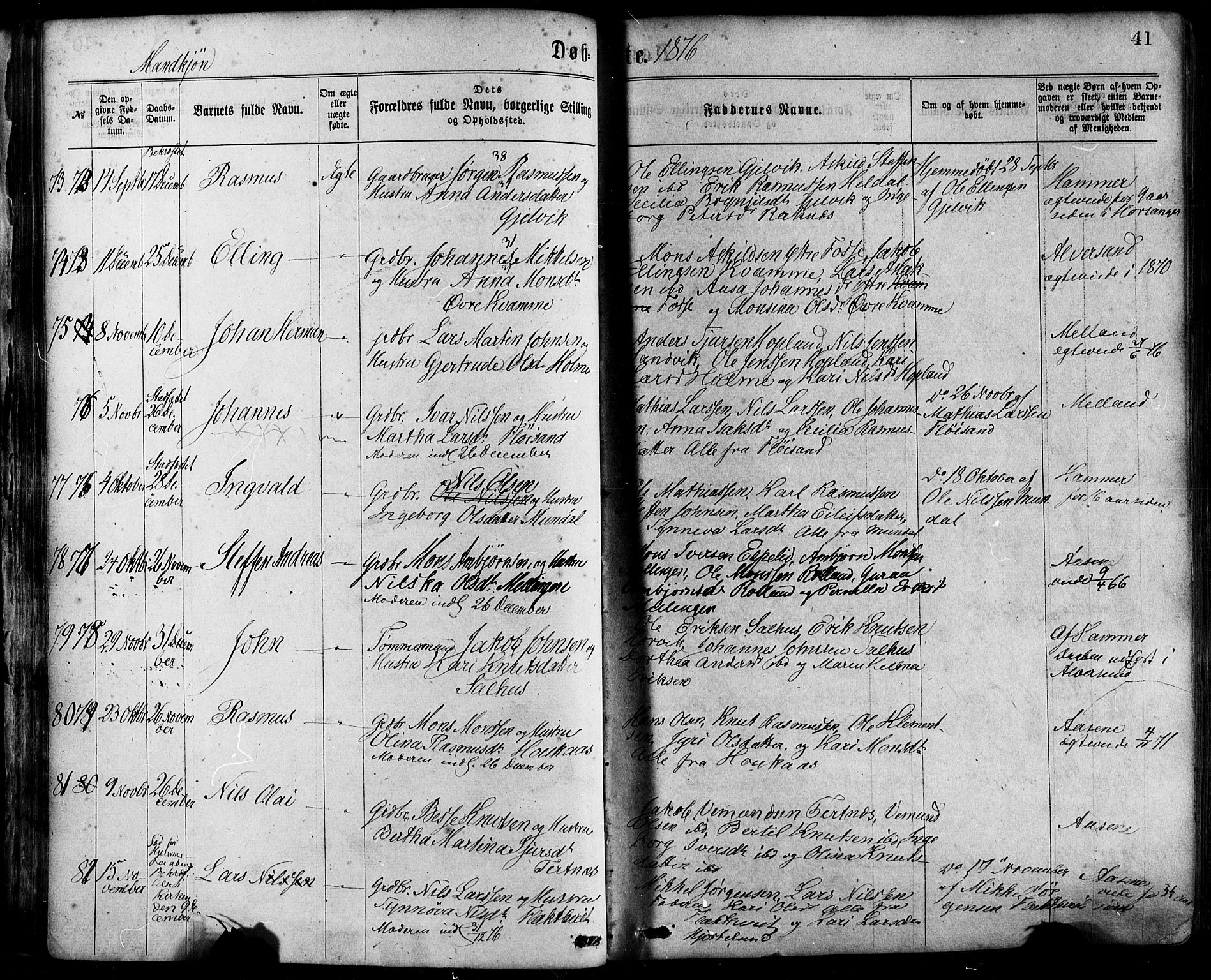 Hamre sokneprestembete, SAB/A-75501/H/Ha/Haa/Haaa/L0015: Parish register (official) no. A 15, 1870-1881, p. 41