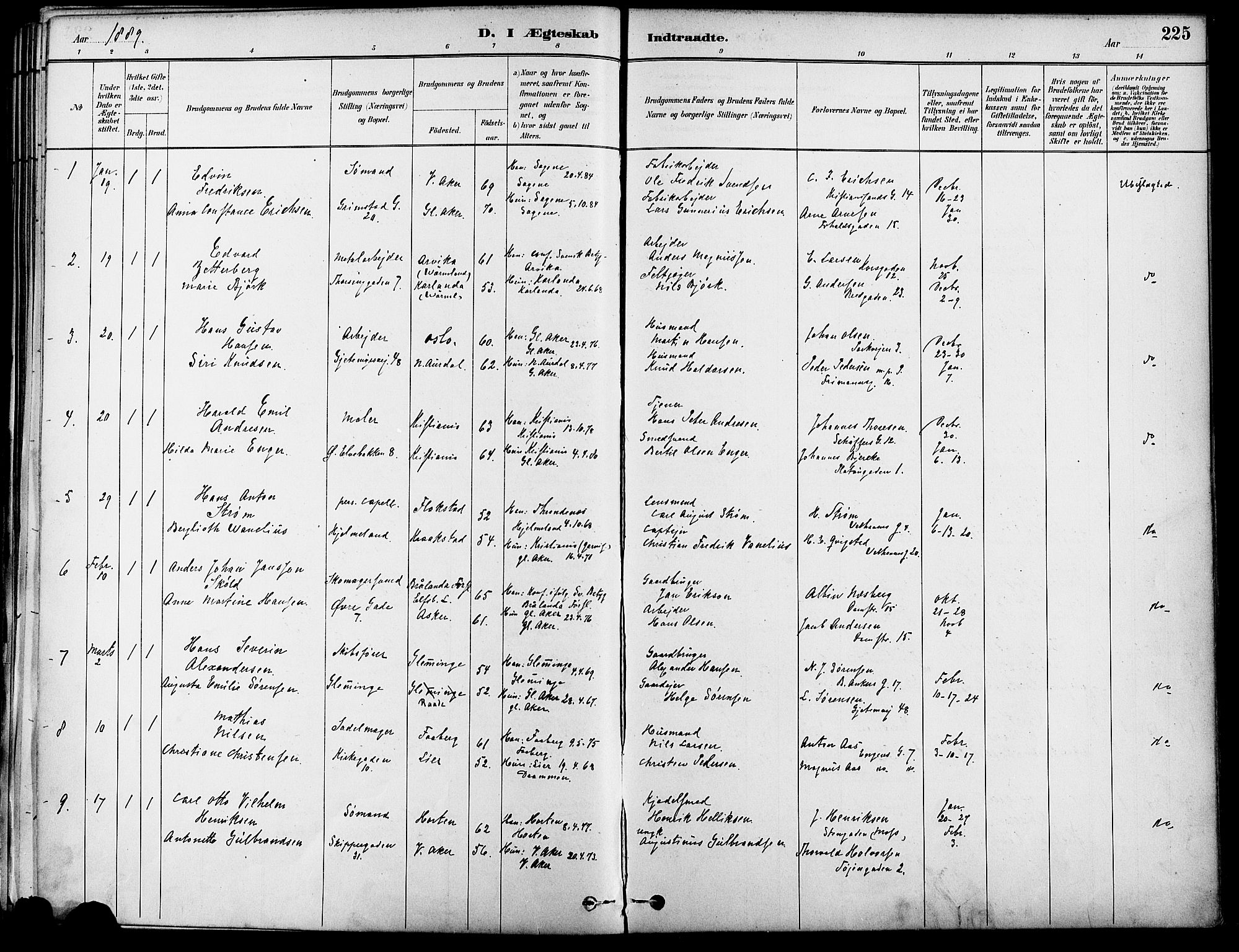 Gamle Aker prestekontor Kirkebøker, SAO/A-10617a/F/L0007: Parish register (official) no. 7, 1882-1890, p. 225