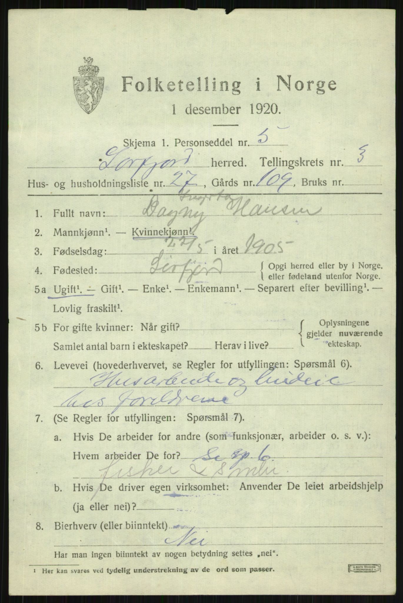 SATØ, 1920 census for Sørfjord, 1920, p. 1346