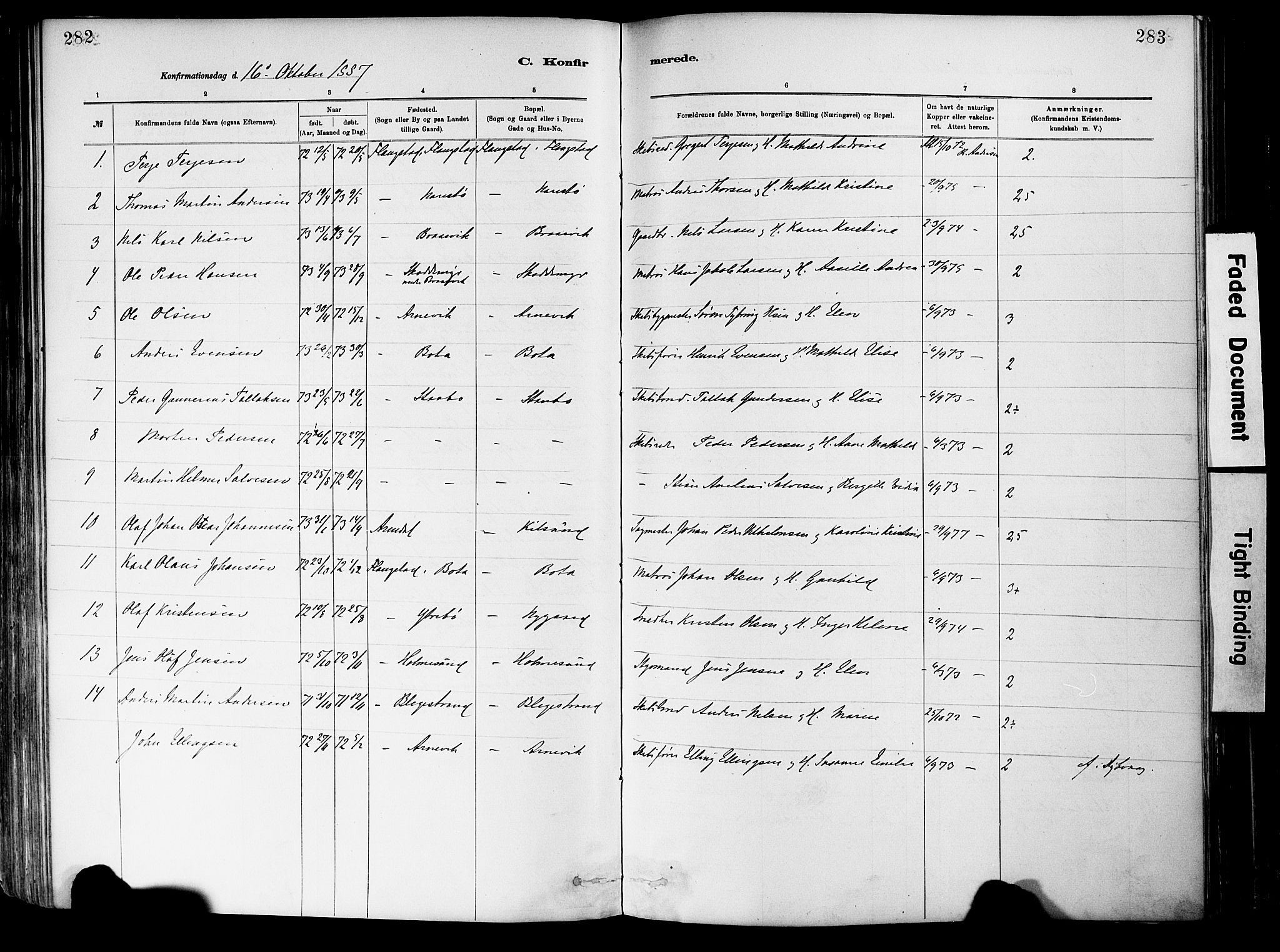 Dypvåg sokneprestkontor, AV/SAK-1111-0007/F/Fa/Fab/L0001: Parish register (official) no. A 1, 1885-1912, p. 282-283