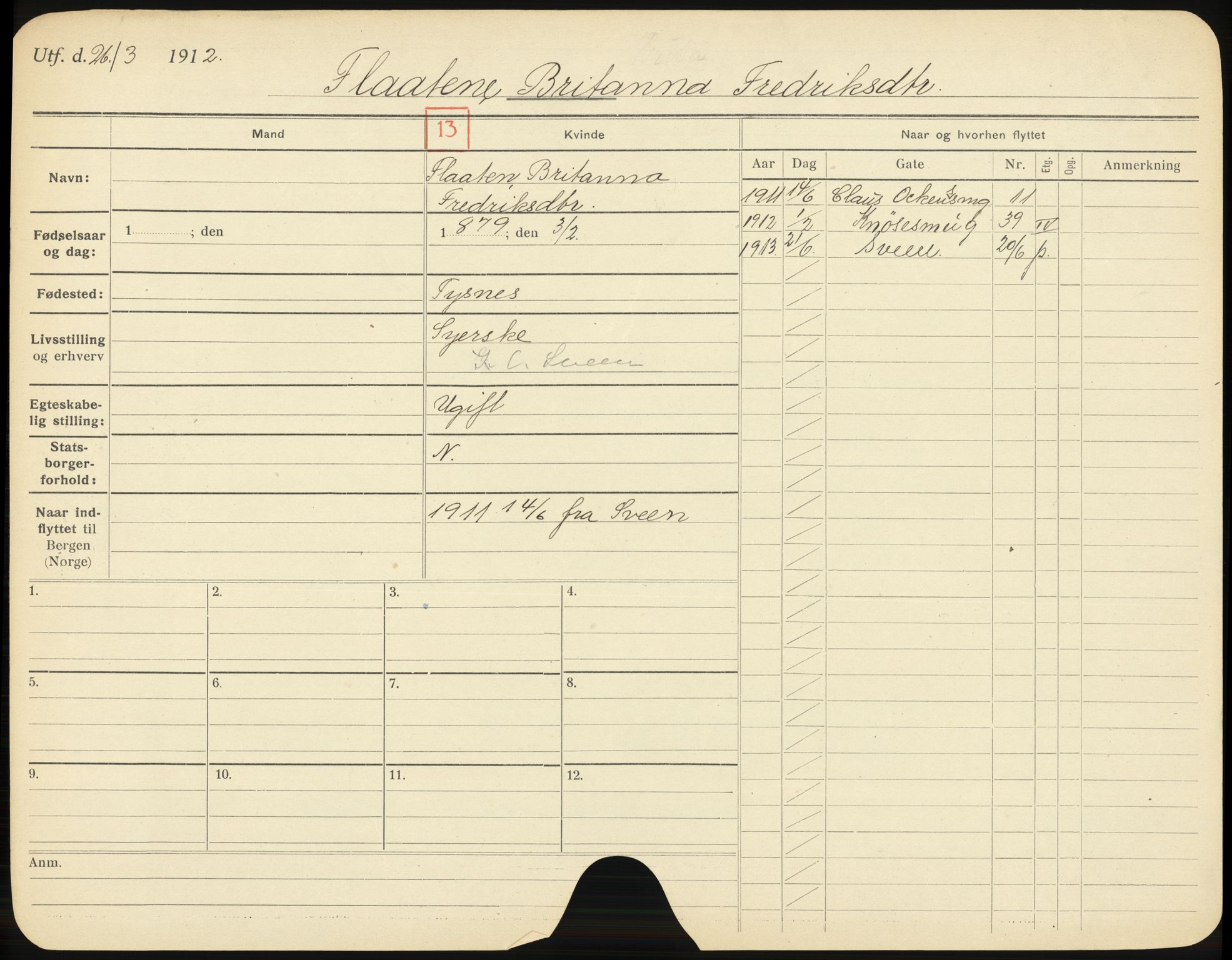 Bergen folkeregister, AV/SAB-A-17201/I/Ia/L0008: Utflyttet 1912 - 1920, Flaate - Gjelsvik, 1912-1920