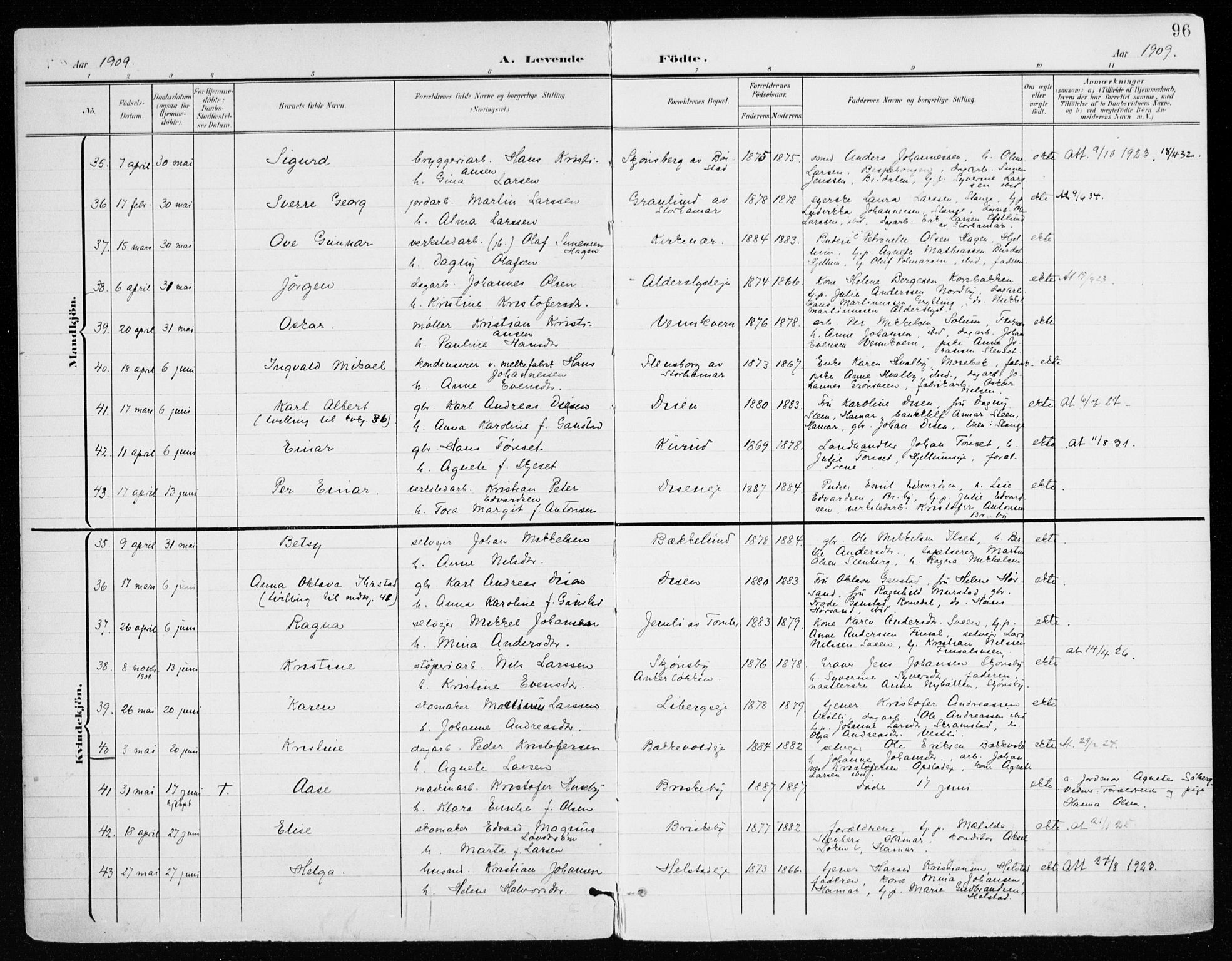 Vang prestekontor, Hedmark, AV/SAH-PREST-008/H/Ha/Haa/L0021: Parish register (official) no. 21, 1902-1917, p. 96