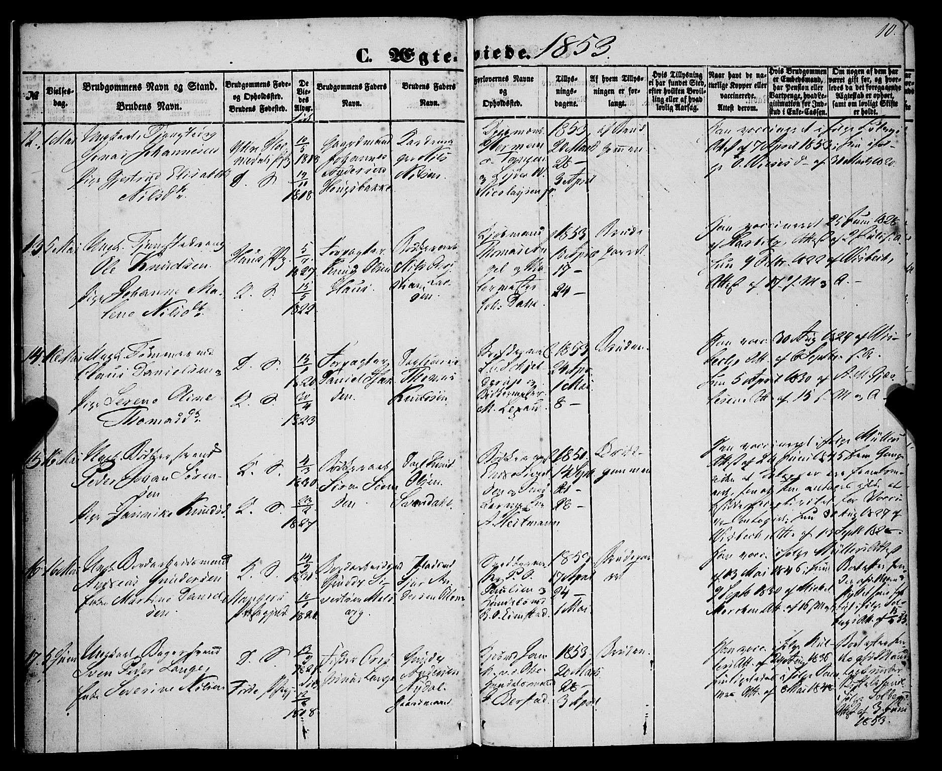 Korskirken sokneprestembete, AV/SAB-A-76101/H/Haa/L0035: Parish register (official) no. D 2, 1852-1867, p. 10