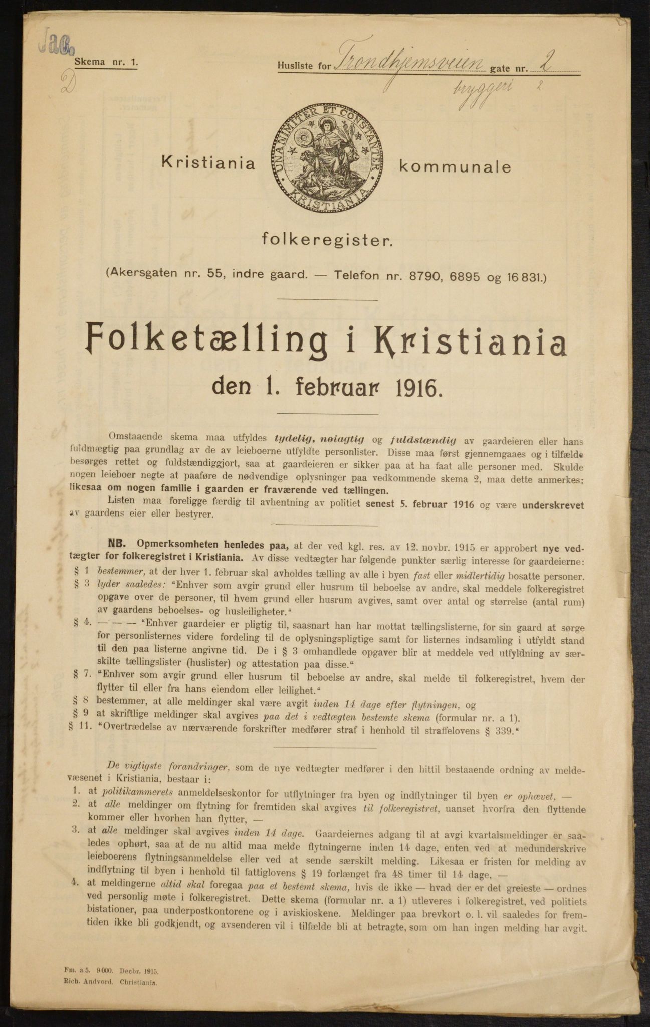 OBA, Municipal Census 1916 for Kristiania, 1916, p. 119154