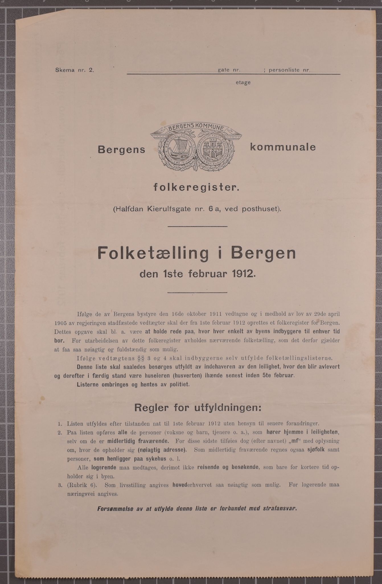 SAB, Municipal Census 1912 for Bergen, 1912, p. 2892