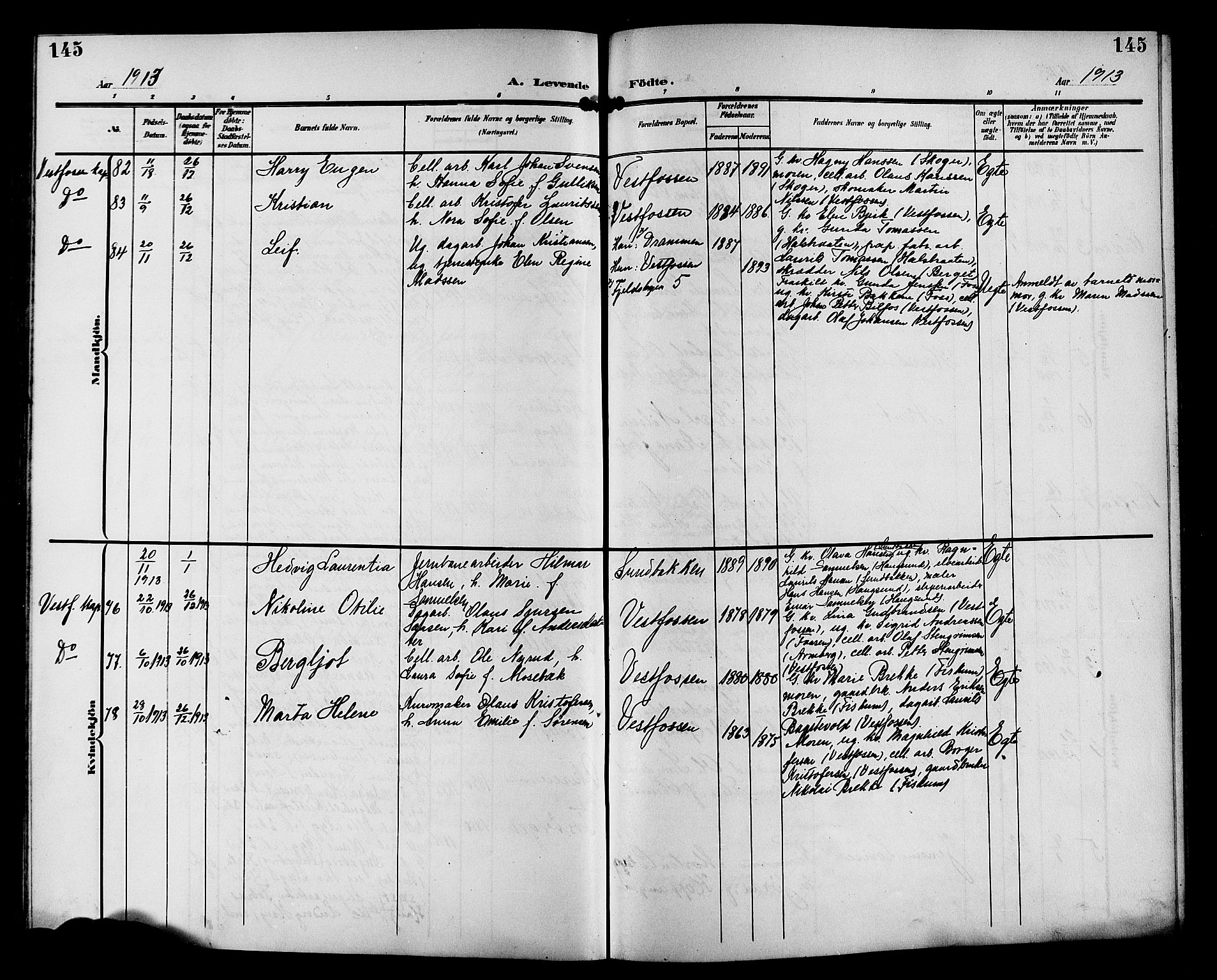 Eiker kirkebøker, SAKO/A-4/G/Ga/L0008: Parish register (copy) no. I 8, 1903-1914, p. 145