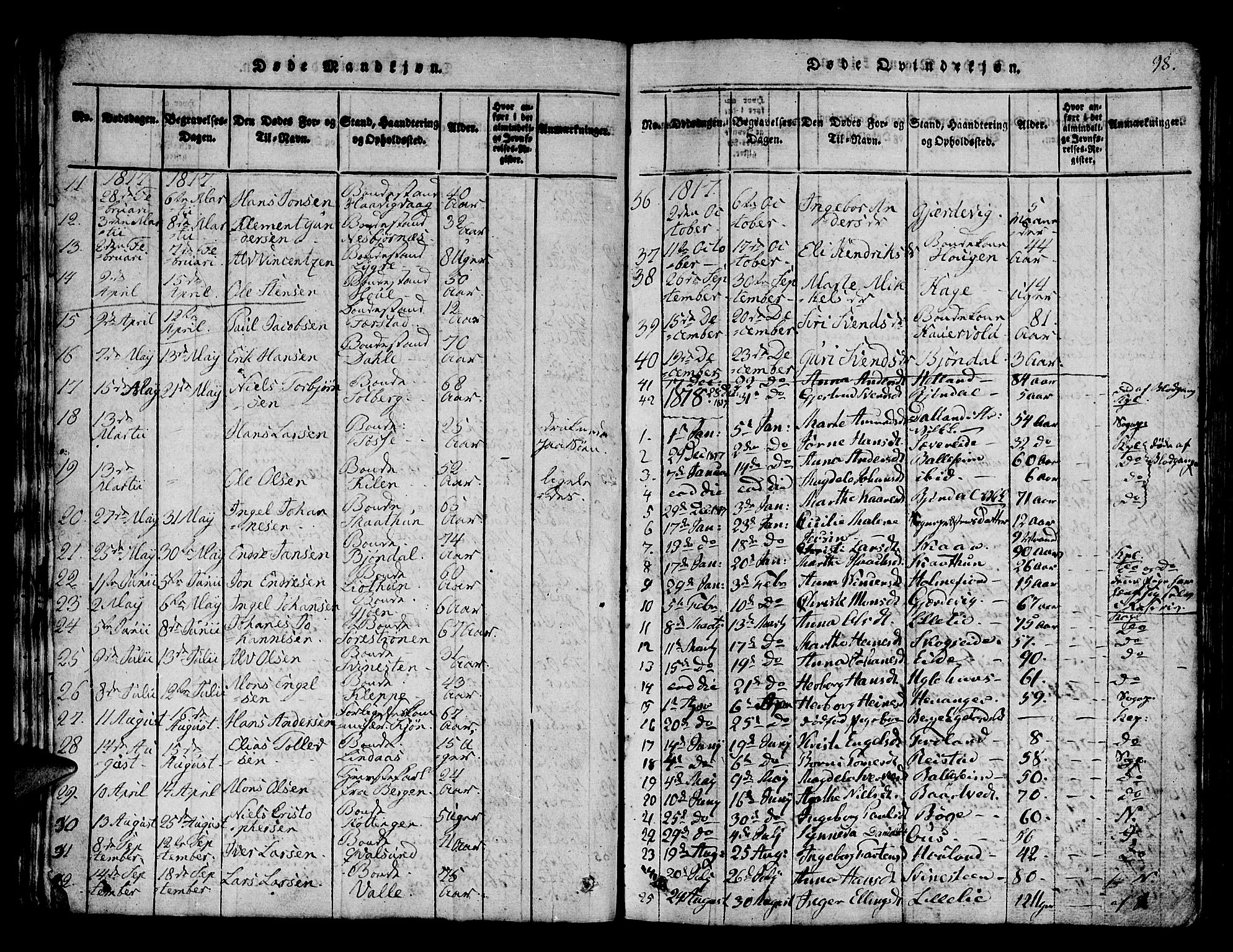Os sokneprestembete, SAB/A-99929: Parish register (official) no. A 12, 1816-1825, p. 98