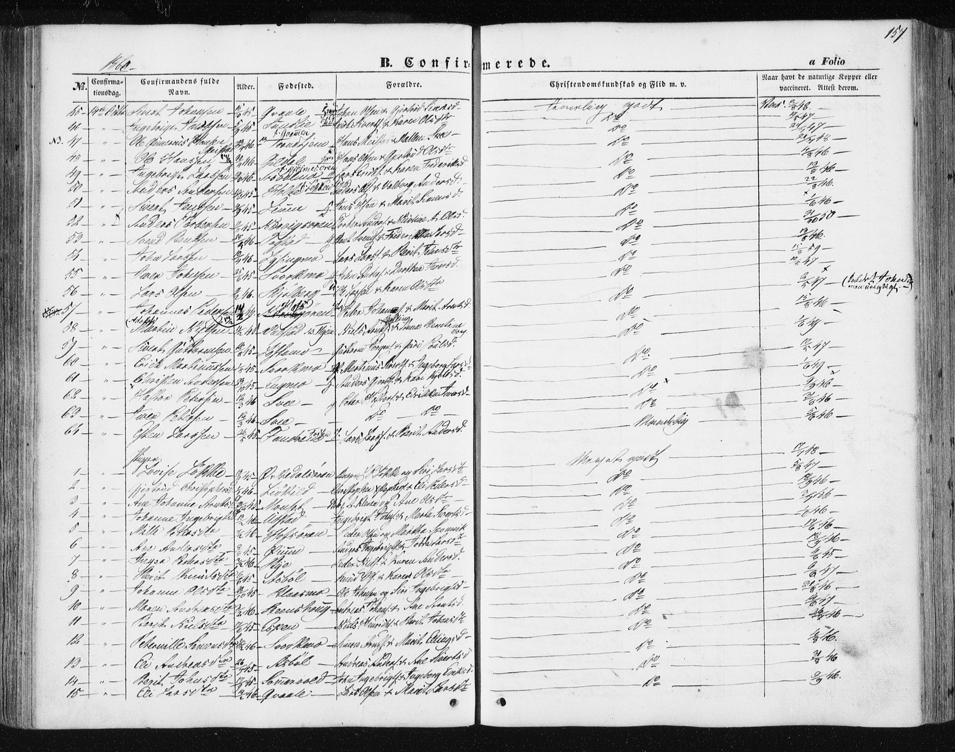 Ministerialprotokoller, klokkerbøker og fødselsregistre - Sør-Trøndelag, AV/SAT-A-1456/668/L0806: Parish register (official) no. 668A06, 1854-1869, p. 157