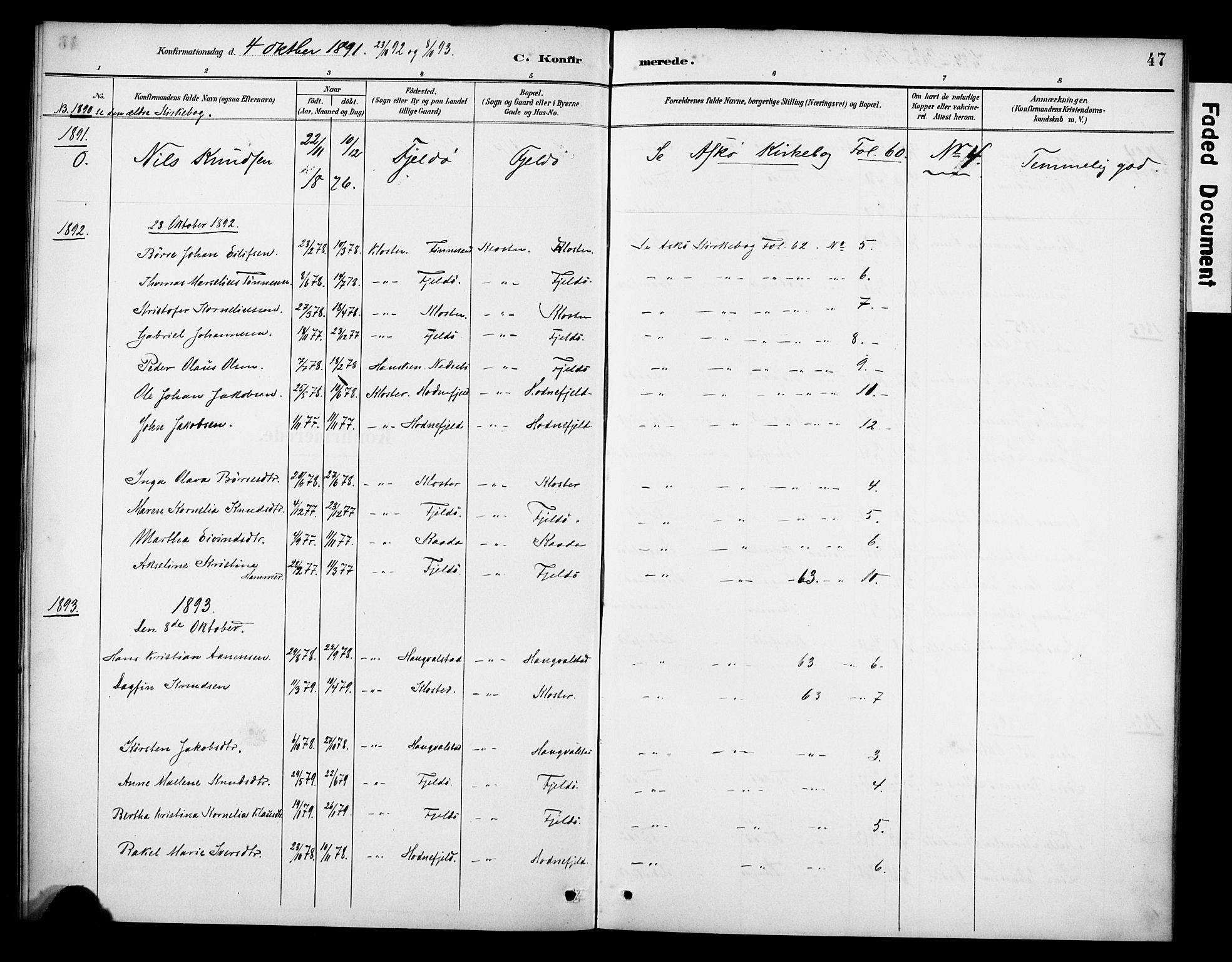 Rennesøy sokneprestkontor, SAST/A -101827/H/Ha/Haa/L0014: Parish register (official) no. A 14, 1890-1908, p. 47