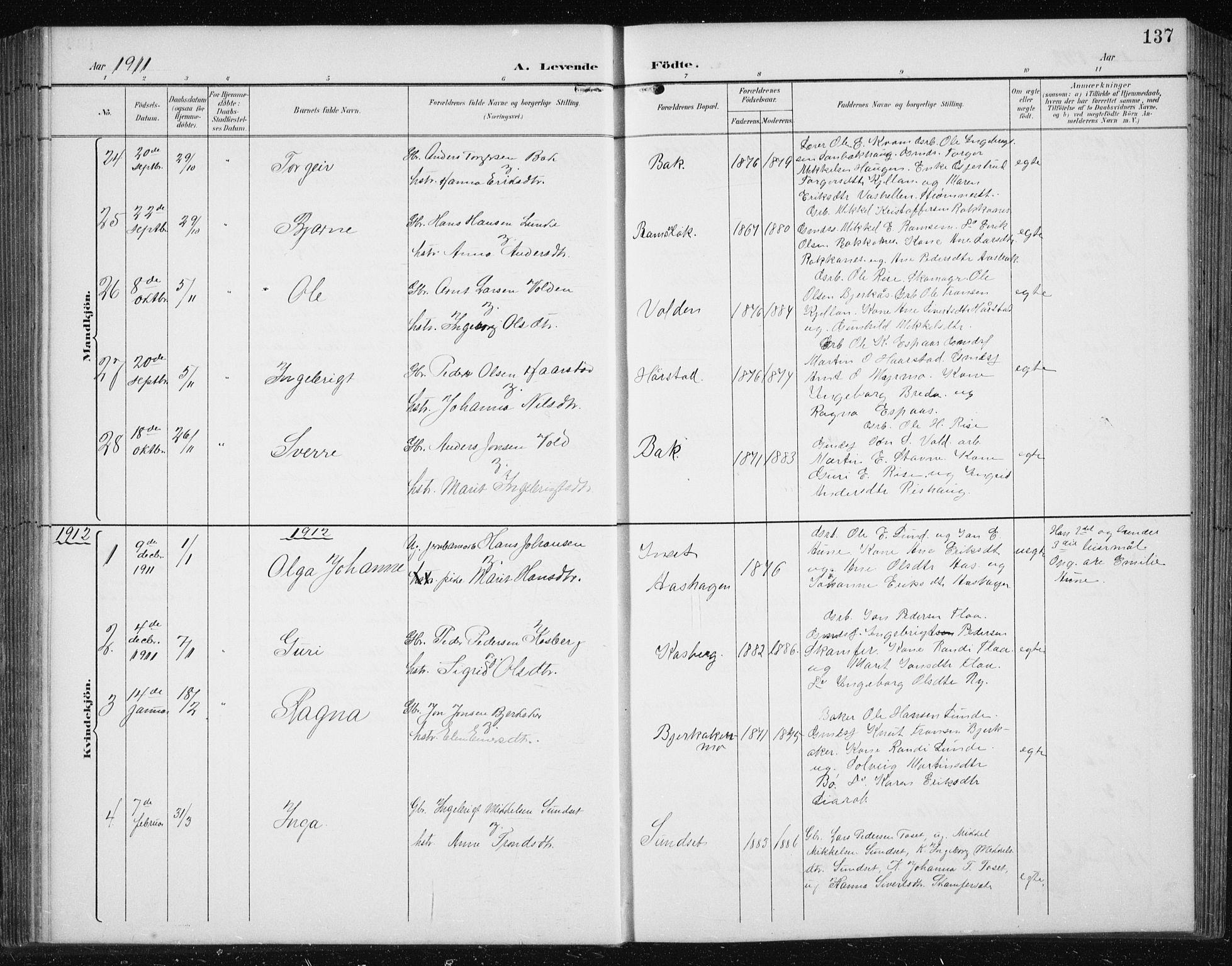 Ministerialprotokoller, klokkerbøker og fødselsregistre - Sør-Trøndelag, SAT/A-1456/674/L0876: Parish register (copy) no. 674C03, 1892-1912, p. 137