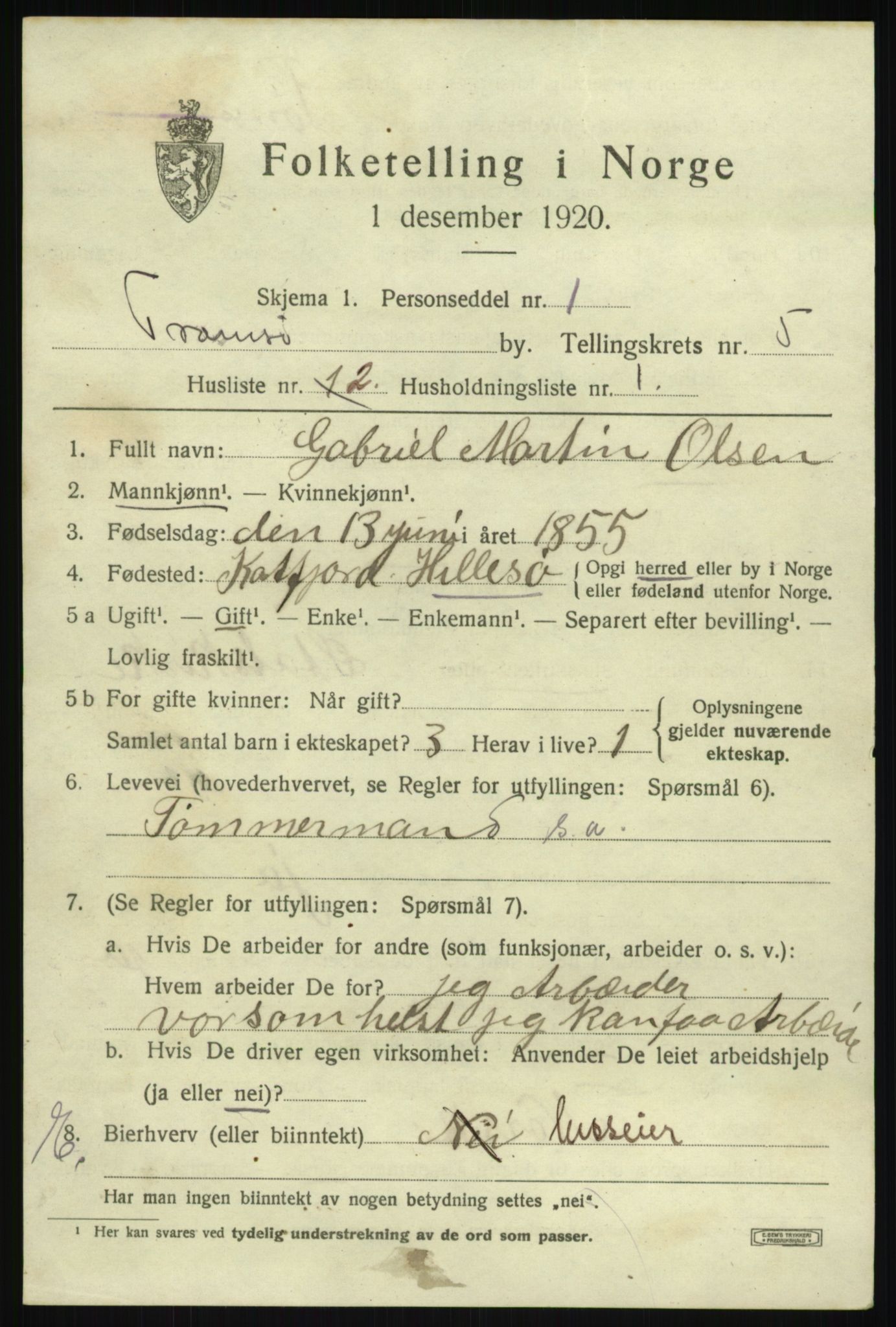 SATØ, 1920 census for Tromsø, 1920, p. 13539