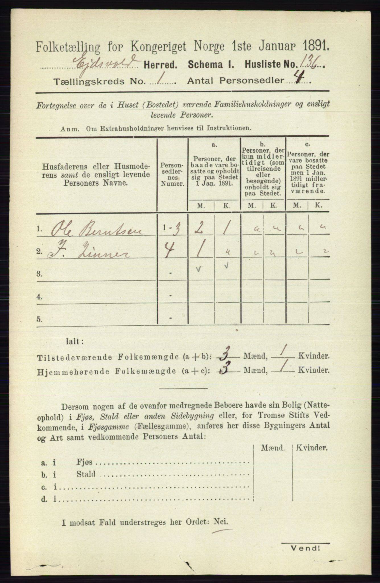 RA, 1891 census for 0237 Eidsvoll, 1891, p. 183