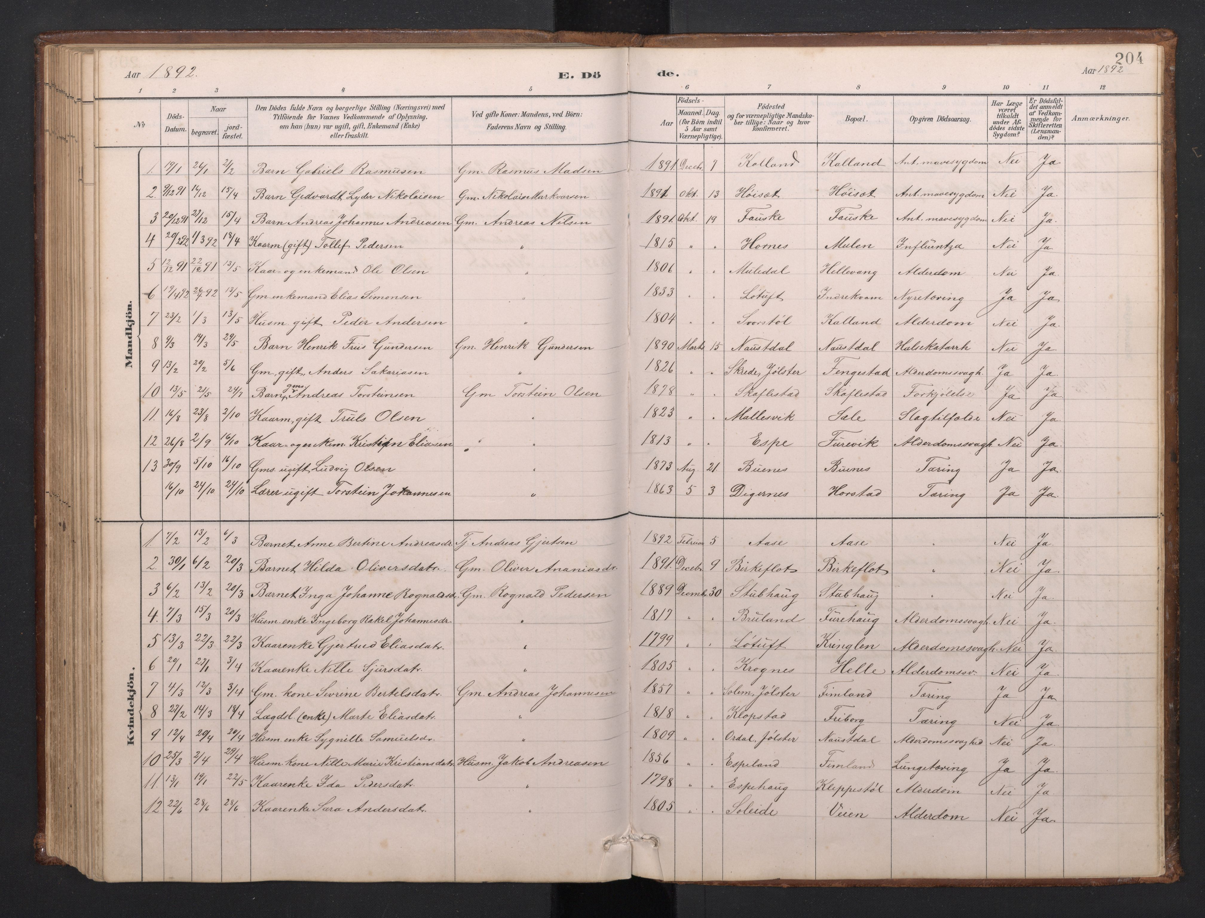 Førde sokneprestembete, SAB/A-79901/H/Hab/Habd/L0003: Parish register (copy) no. D 3, 1881-1897, p. 203b-204a