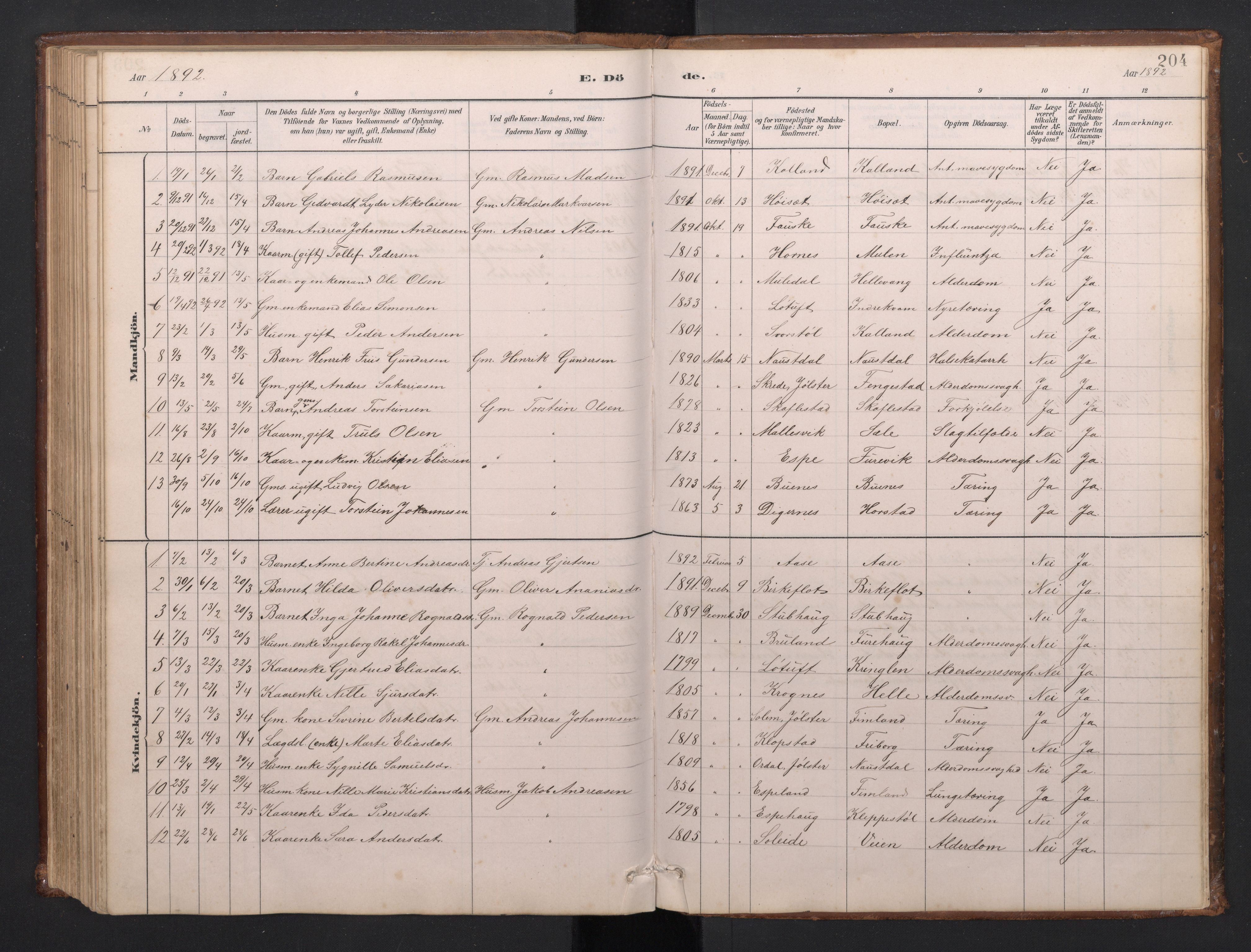 Førde sokneprestembete, AV/SAB-A-79901/H/Hab/Habd/L0003: Parish register (copy) no. D 3, 1881-1897, p. 203b-204a