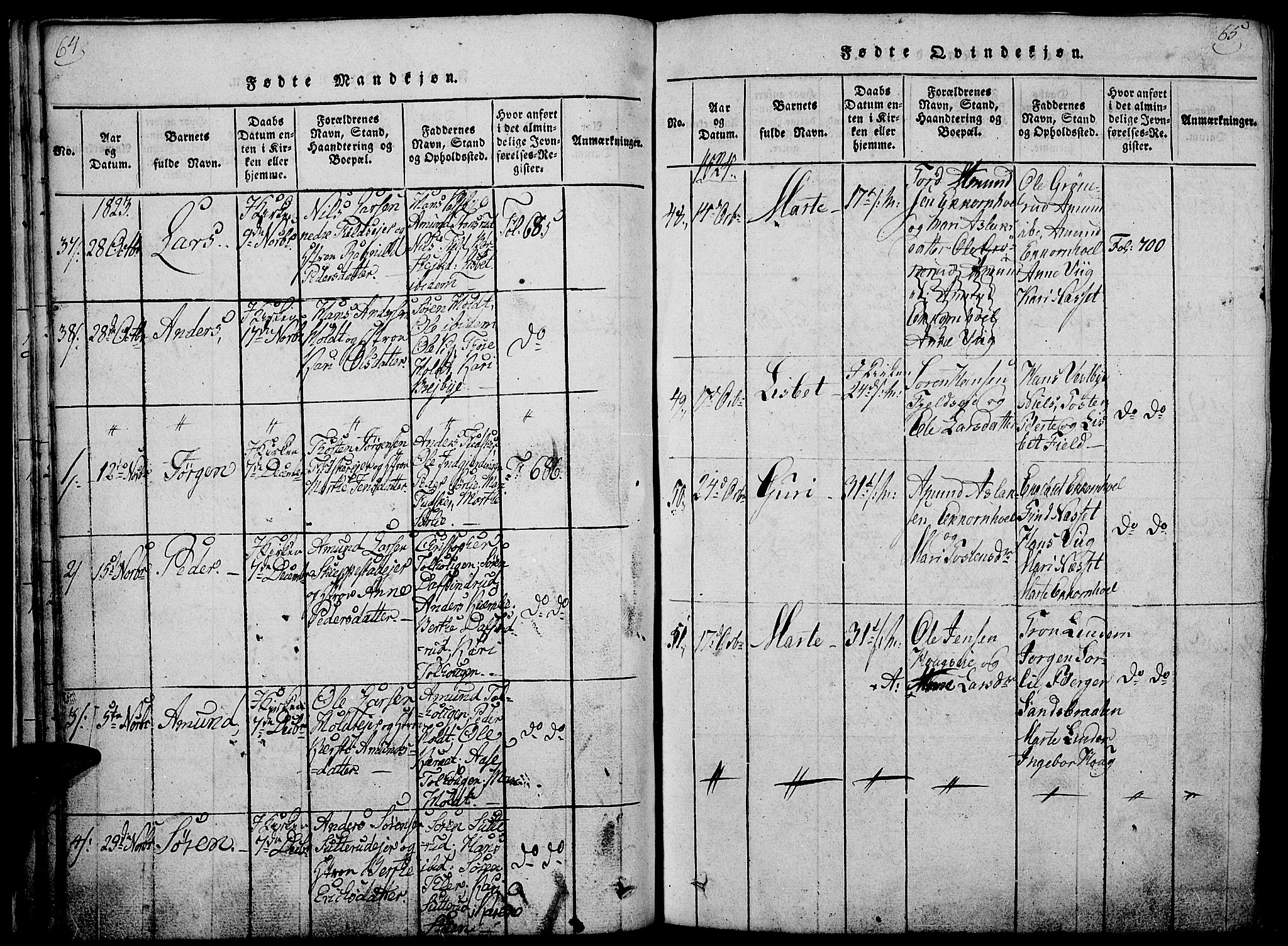 Nord-Odal prestekontor, AV/SAH-PREST-032/H/Ha/Haa/L0001: Parish register (official) no. 1, 1819-1838, p. 64-65