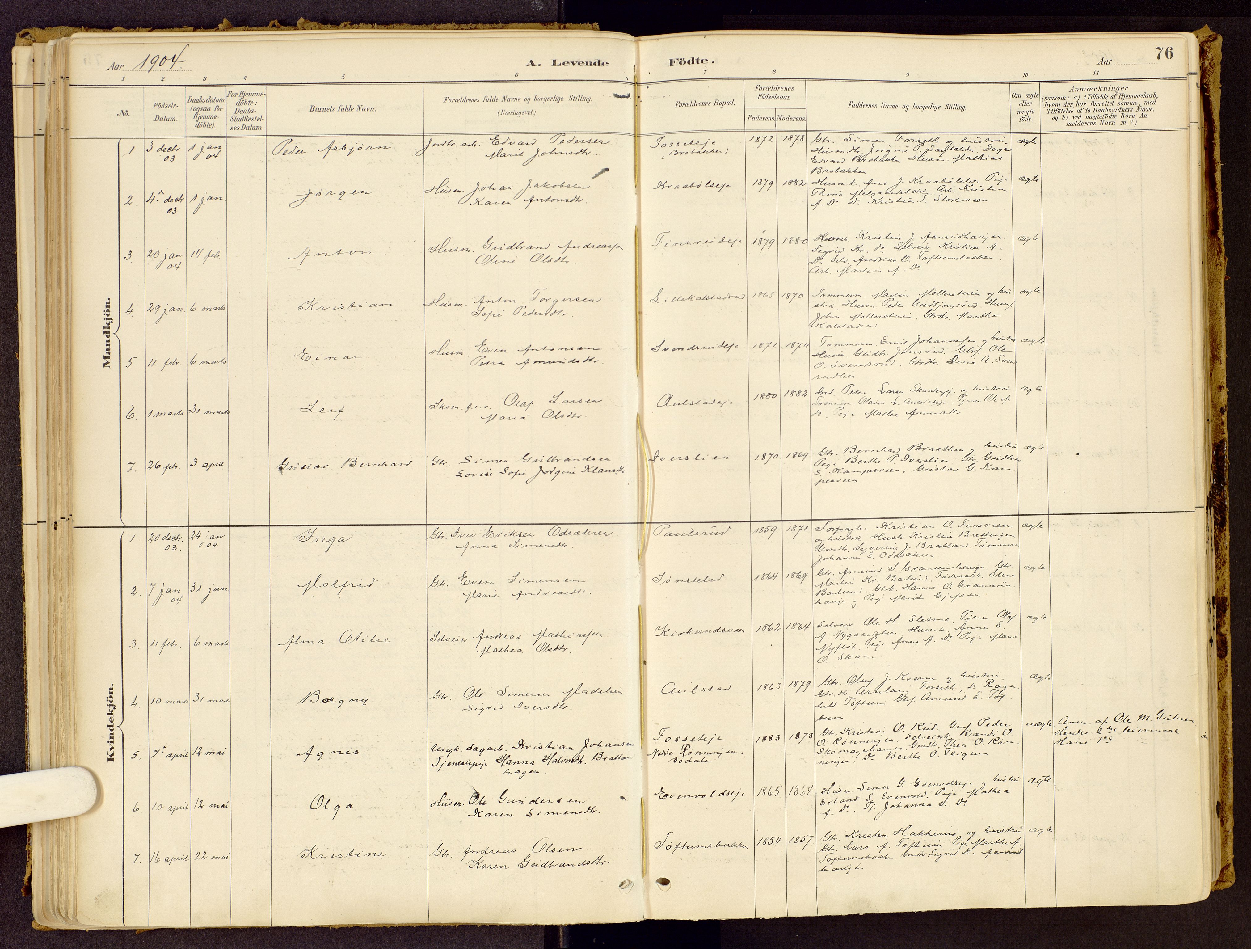 Vestre Gausdal prestekontor, SAH/PREST-094/H/Ha/Haa/L0001: Parish register (official) no. 1, 1887-1914, p. 76