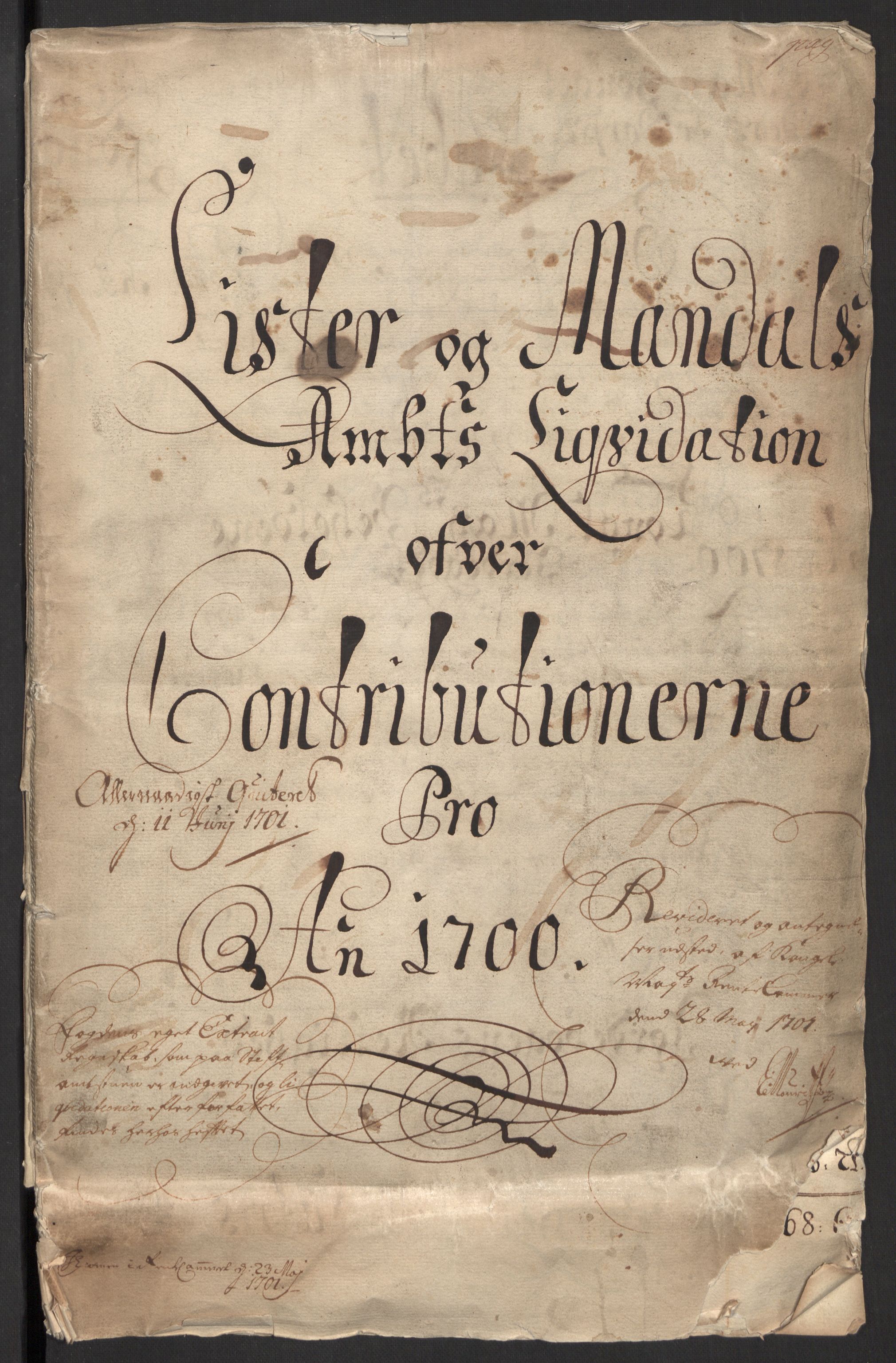 Rentekammeret inntil 1814, Reviderte regnskaper, Fogderegnskap, AV/RA-EA-4092/R43/L2548: Fogderegnskap Lista og Mandal, 1700, p. 3